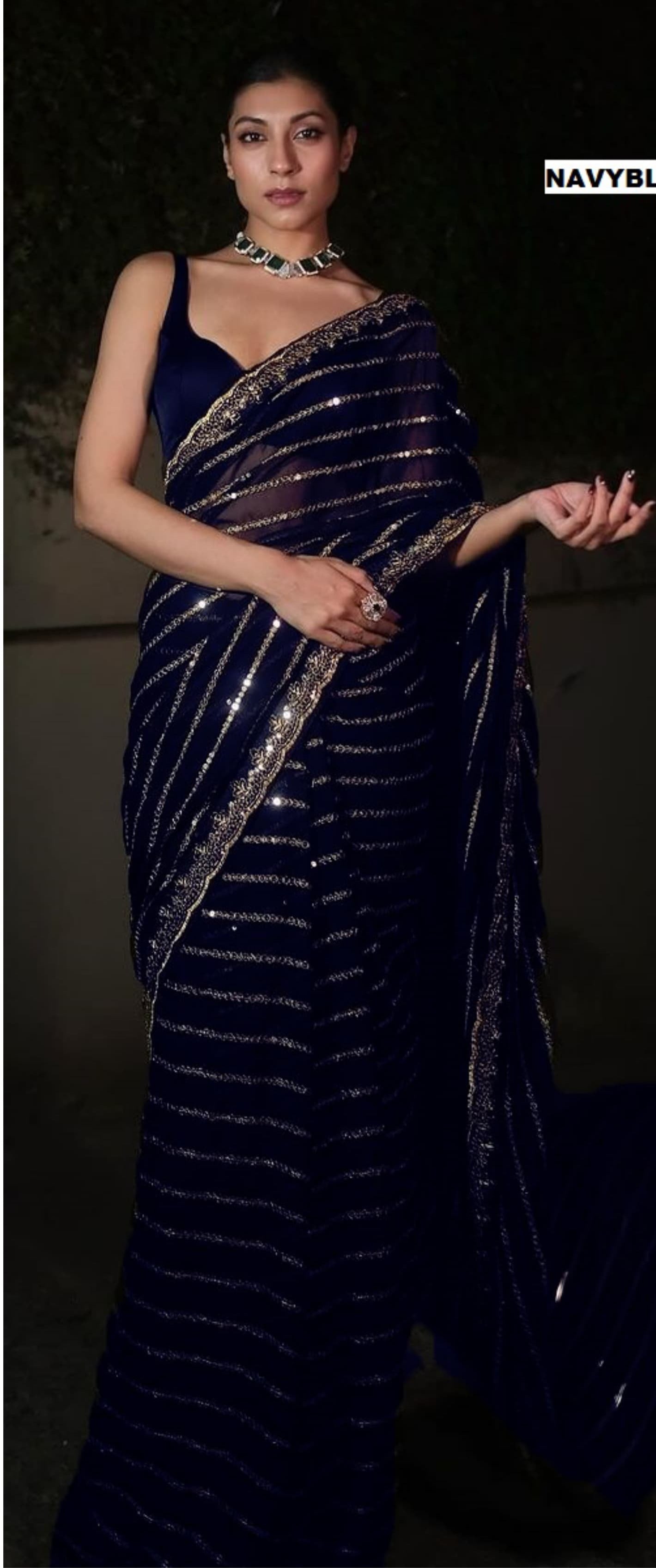 Georgette With Heavy 5MM Sequins Embroidery Work Saree 23157N