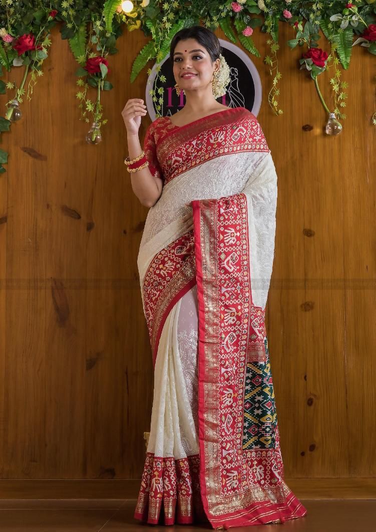 Georgette chikankari lucknow embroidered saree 21020N