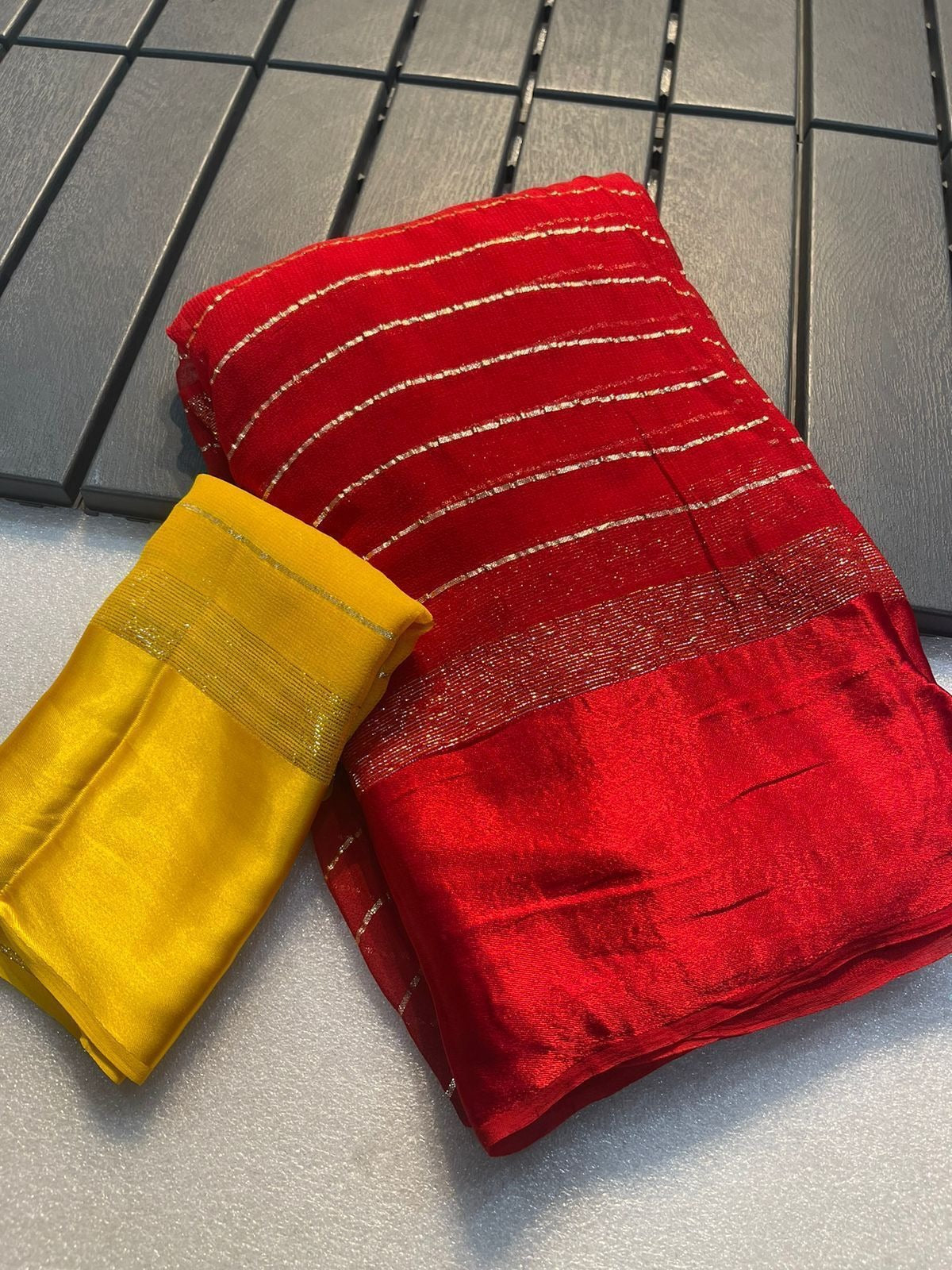 Georgette sarees with satin border along Zari Weaving in Full Saree 17177N
