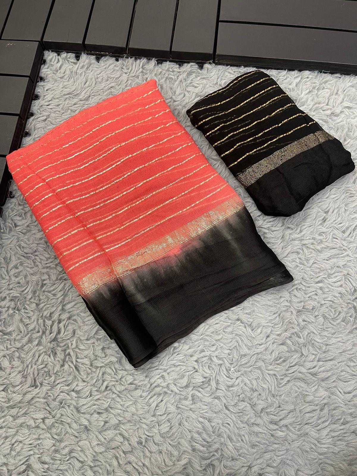 Georgette sarees with satin border along Zari Weaving in Full Saree 19635N - Griiham