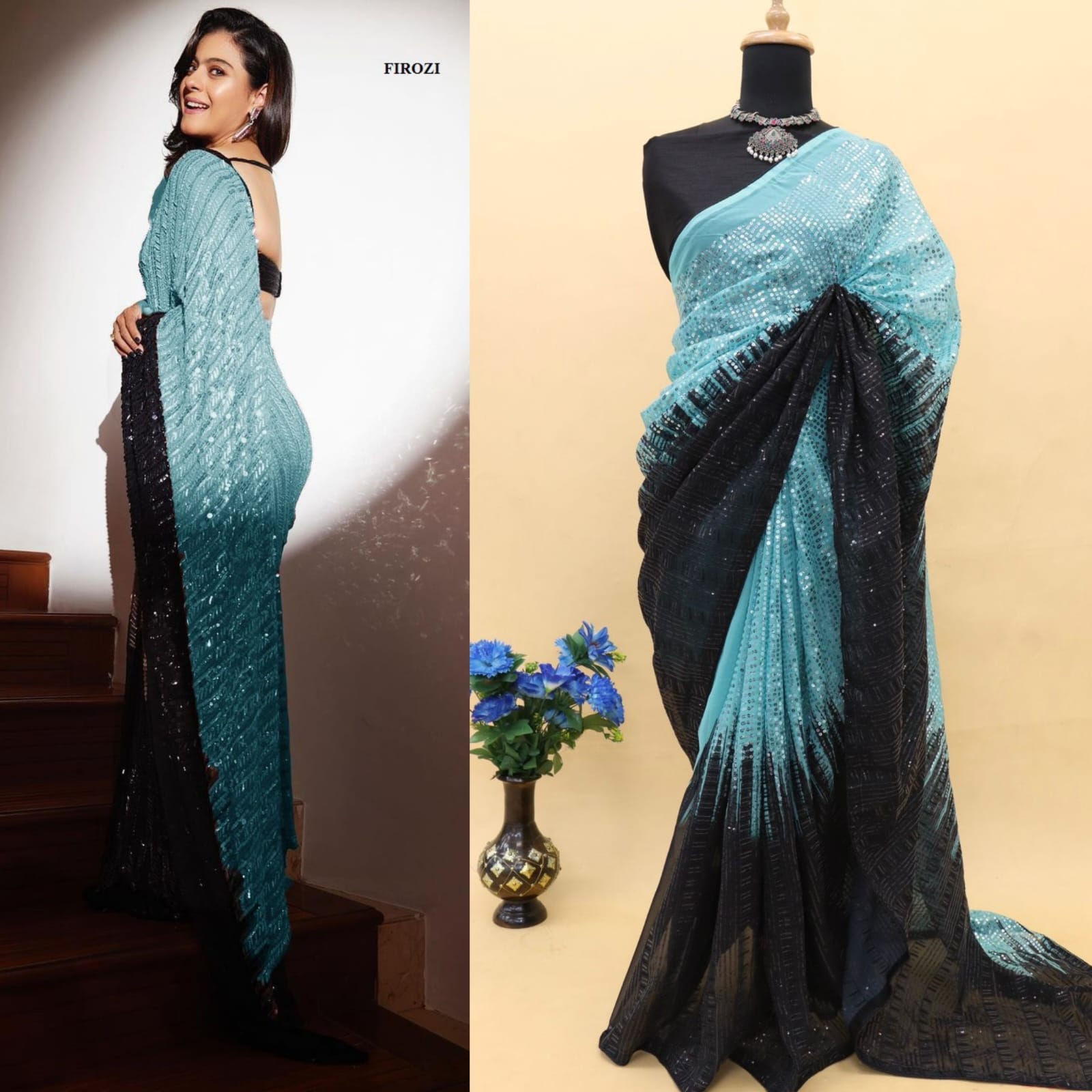 Georgette with digital print and 3+5 MM sequence saree 17704N