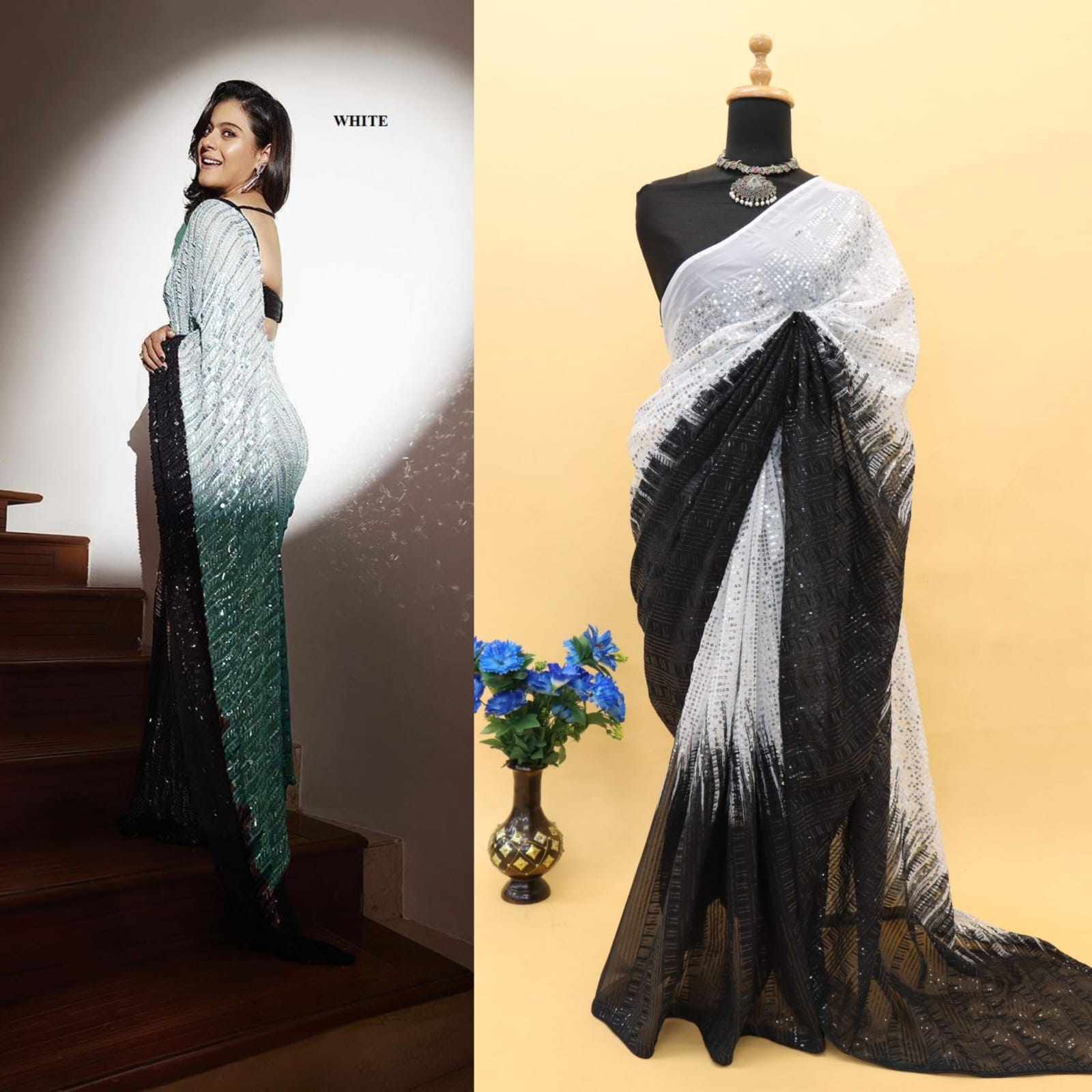 Georgette with digital print and 3+5 MM sequence saree 17704N