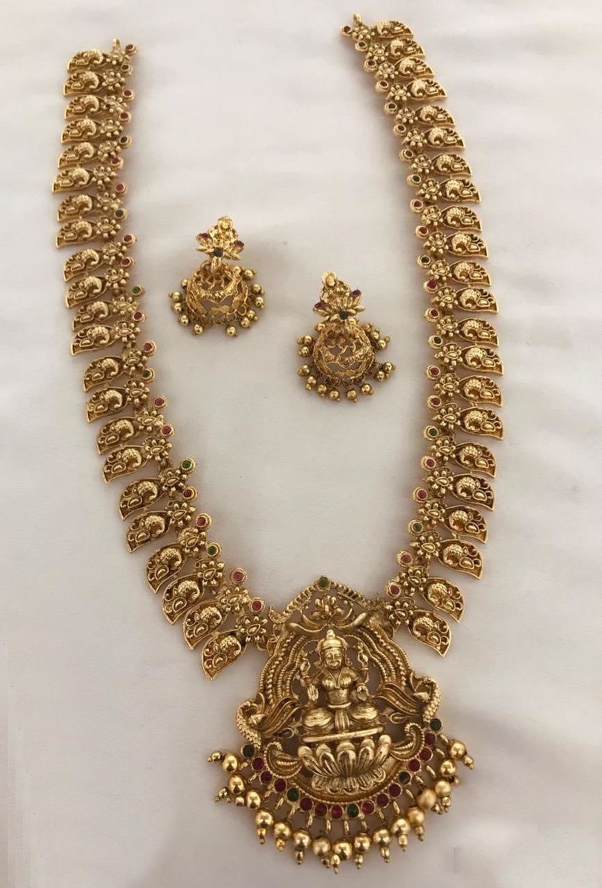 Gold Finish Designer Long Necklace Set 18287N