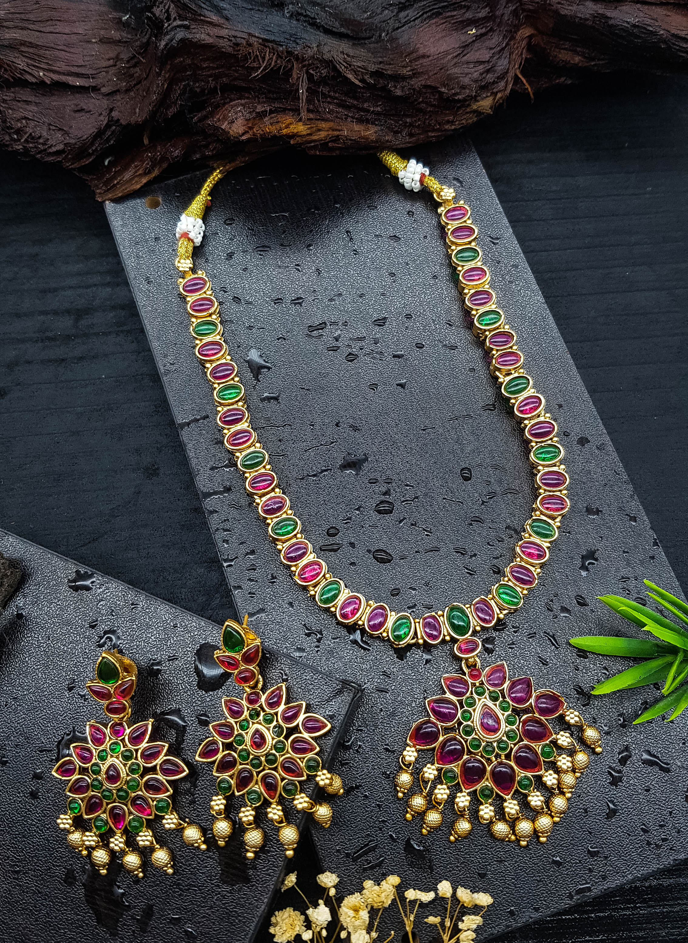 Gold Finish Designer Multicolor stones Necklace Set  22109N