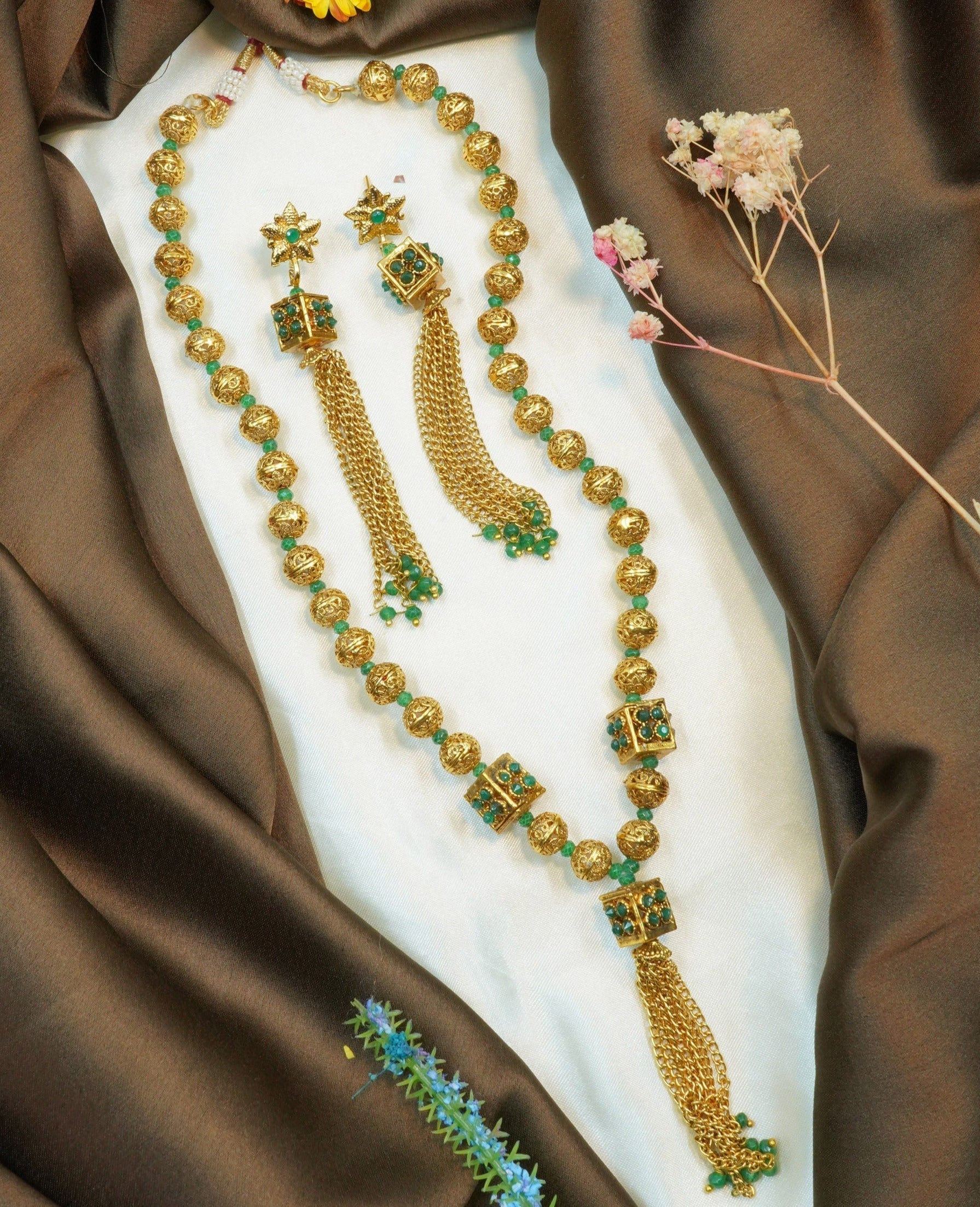Buy Green Beaded Layered Necklace With Jade Online at Jaypore.com