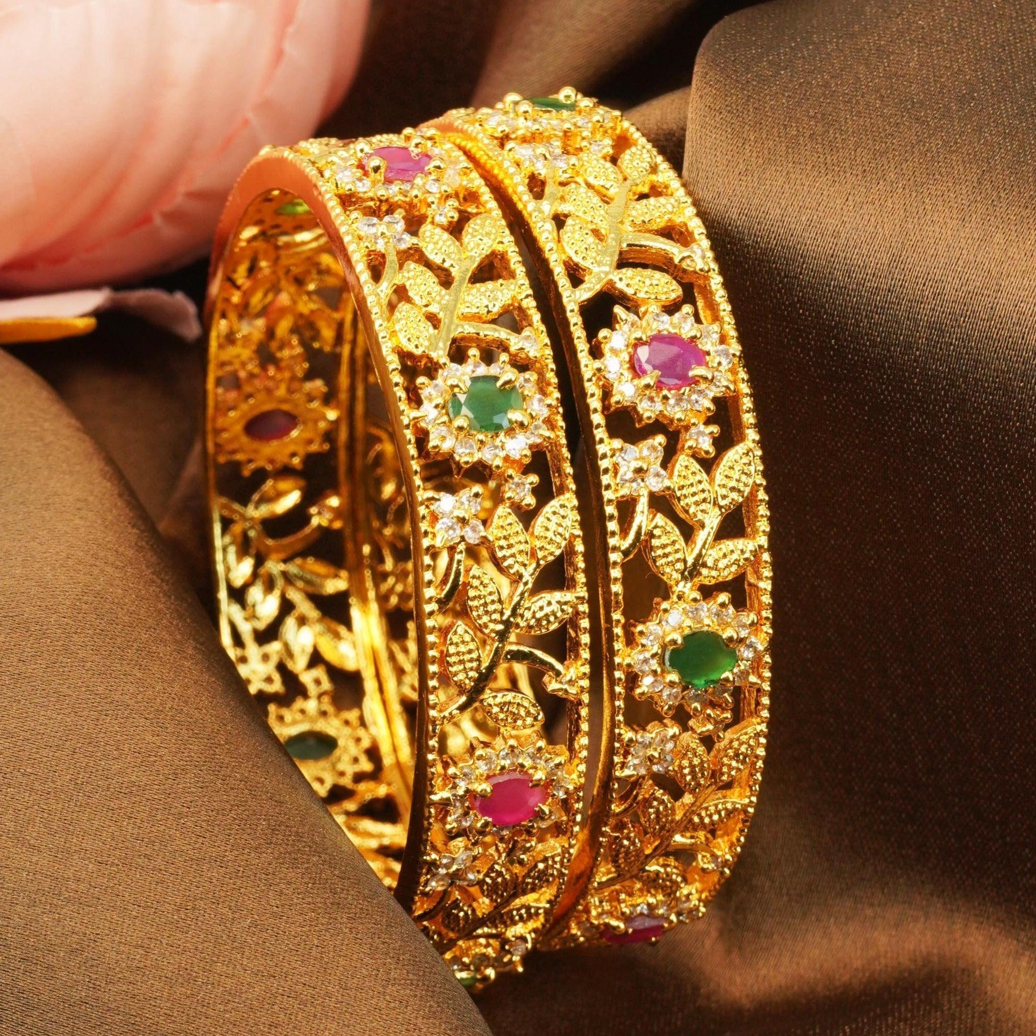 Gold Finish Multicolor Bangle Latest Design Collection Set of 2 10235D - Griiham
