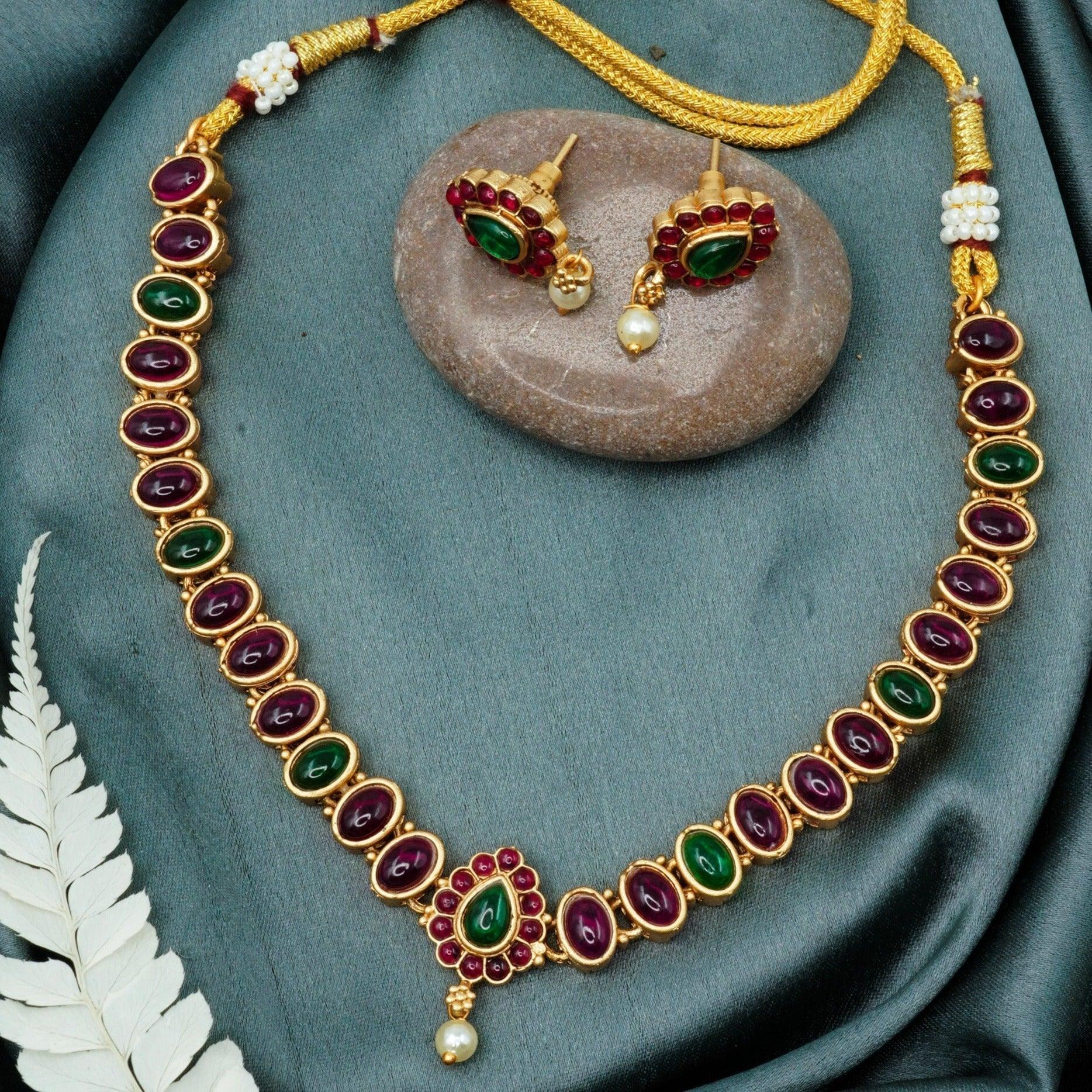 Gold Finish Multicolor simple Necklace set 9716N - Griiham