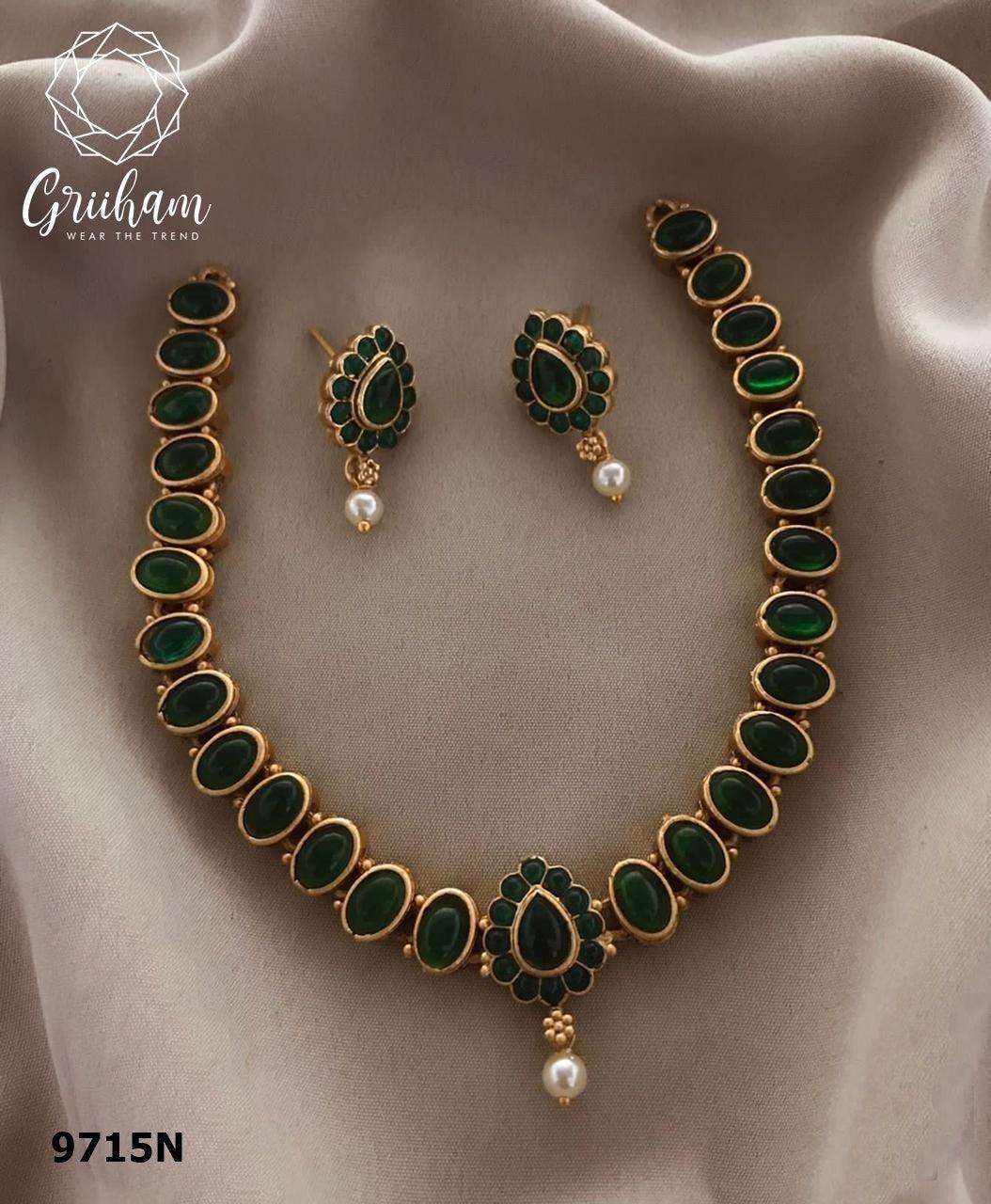 Gold Finish Multicolor simple Necklace set 9716N - Griiham