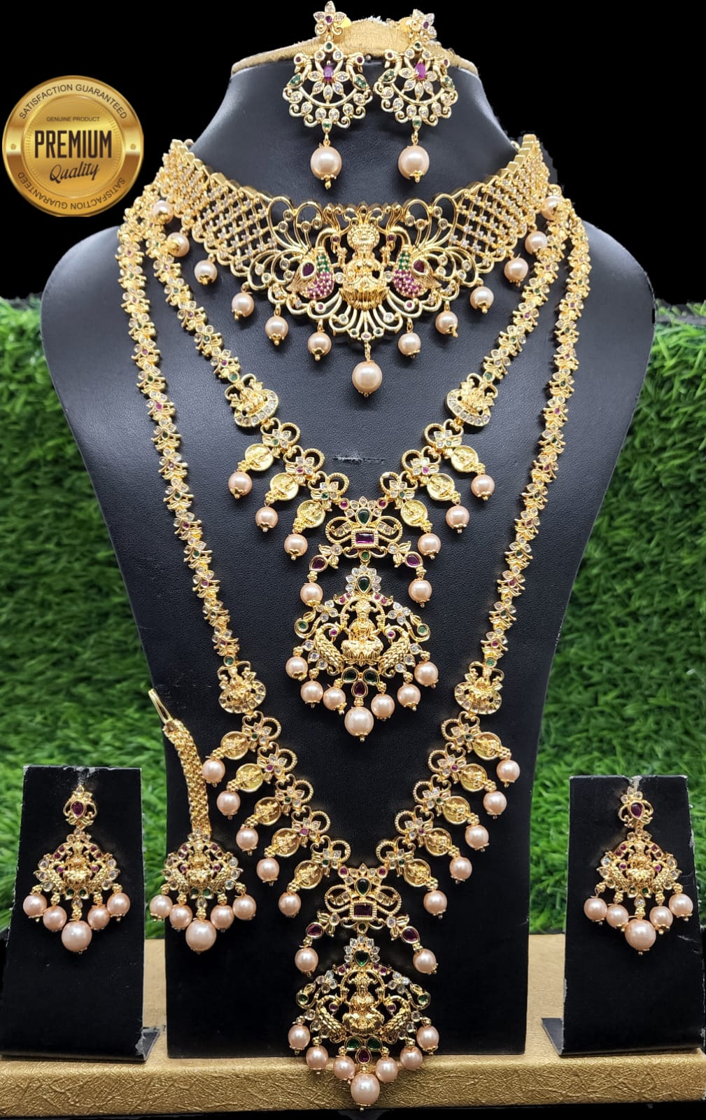 Gold Finish Real Ruby emerald cz zercon Combo Set superhit design 7805N