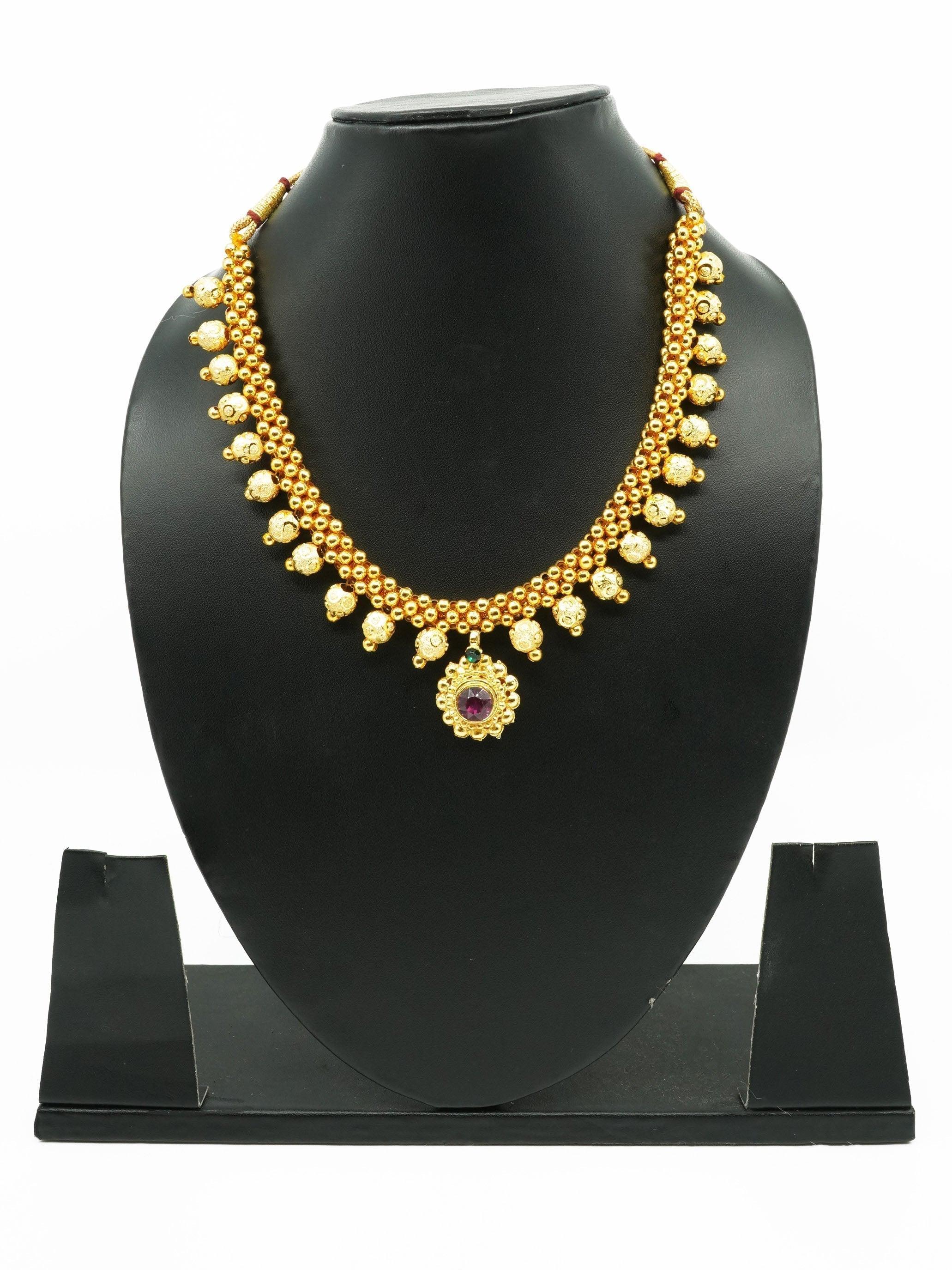 Gold Finish Short necklace Maharastra Thusi - Griiham