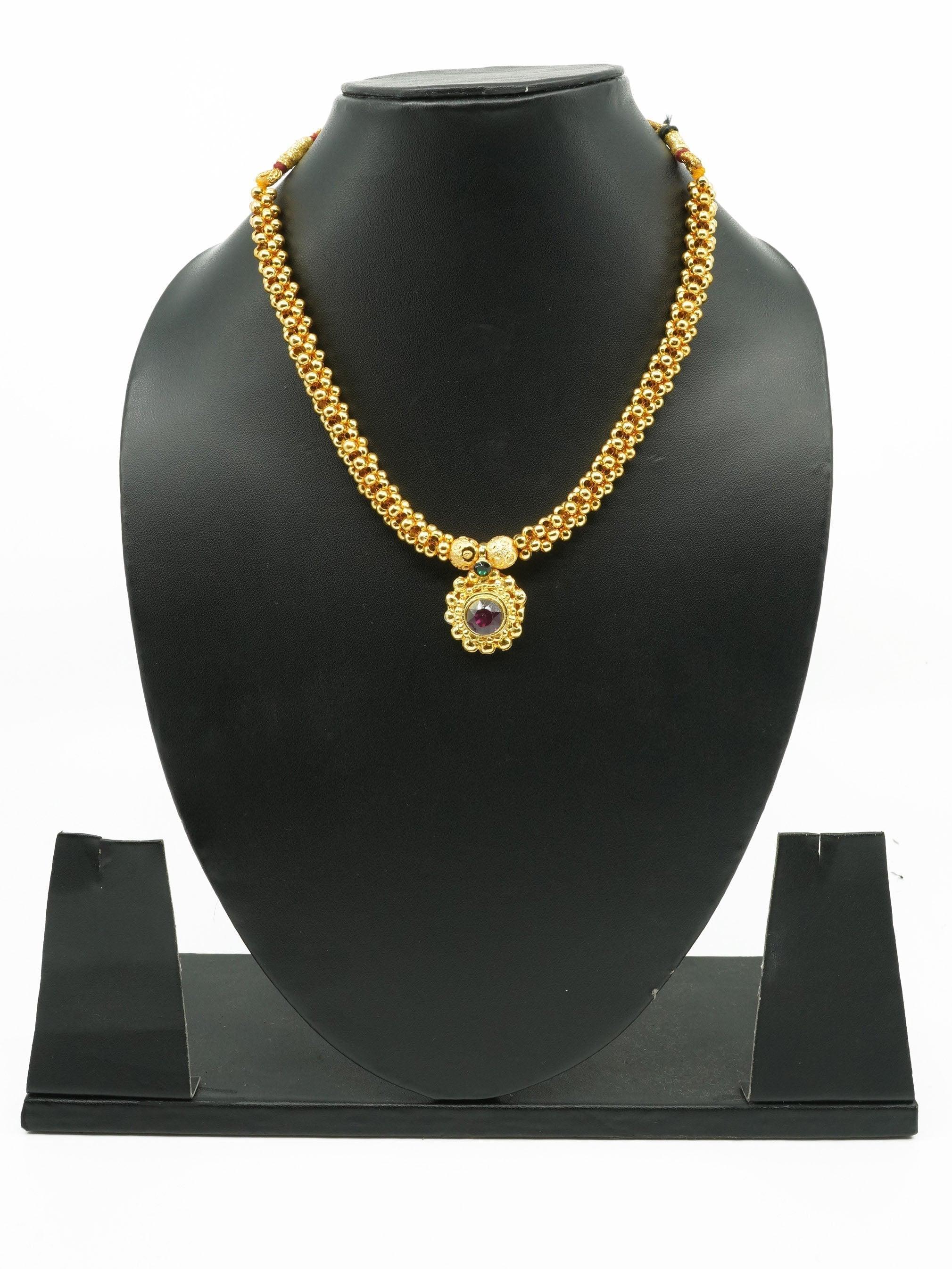 Gold Finish Short necklace Maharastra Thusi - Griiham