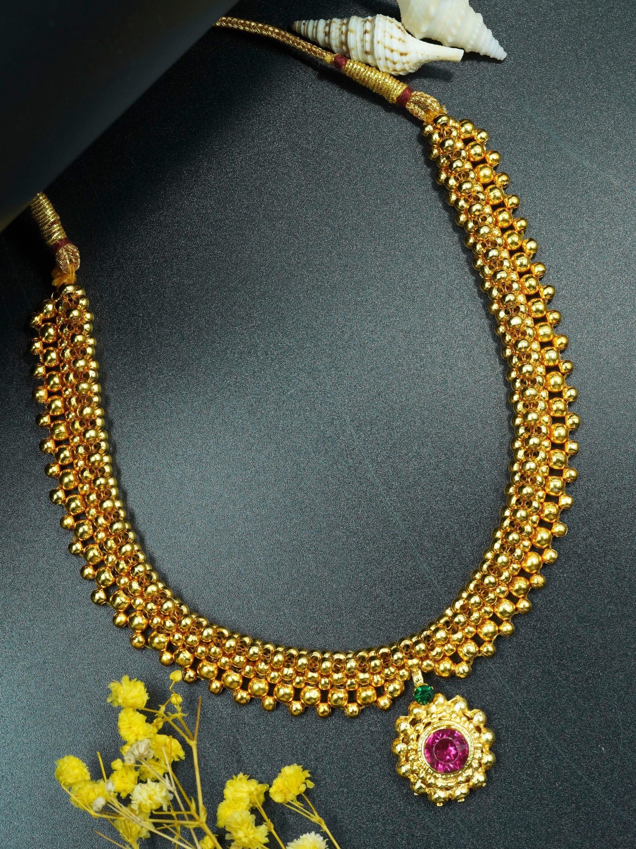 Gold Finish Short necklace Maharastra Thusi