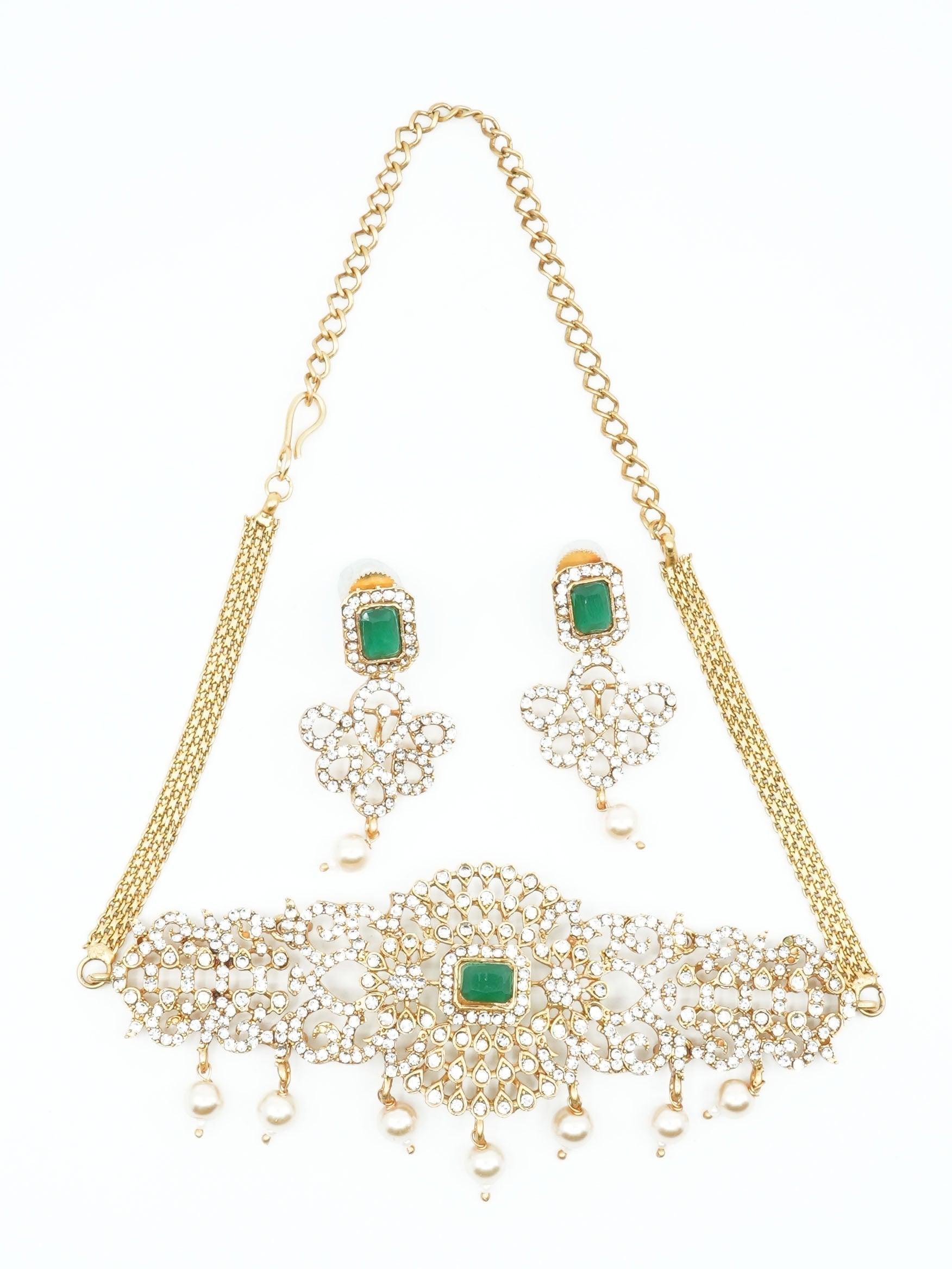 Gold Finish choker Star pattern necklace set 11131N - Griiham