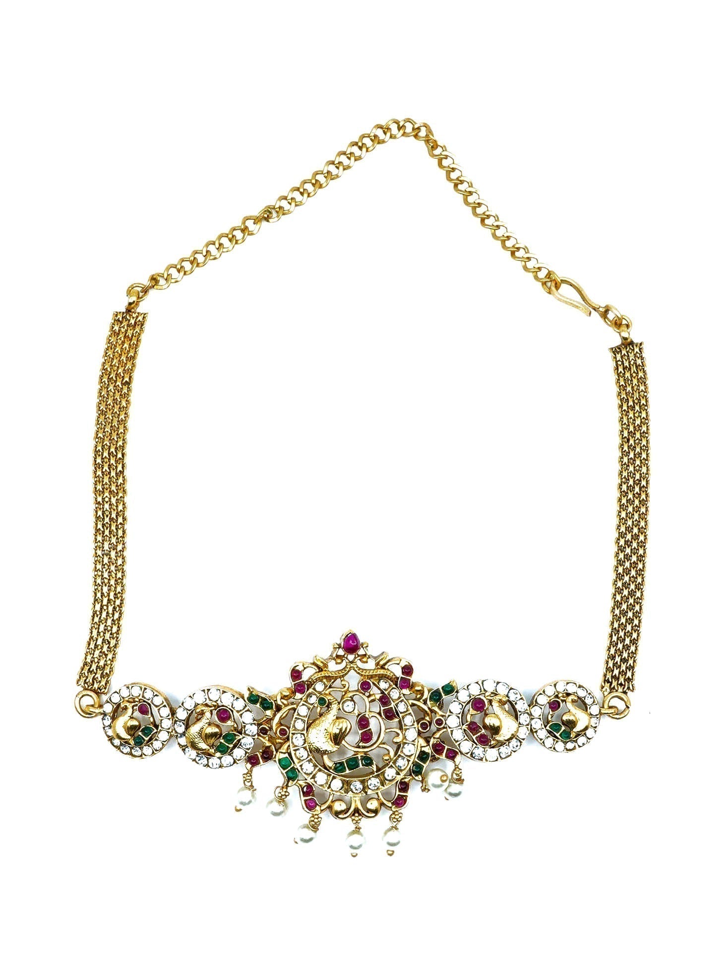 Gold Finish choker peacock pattern necklace set 10579N-1