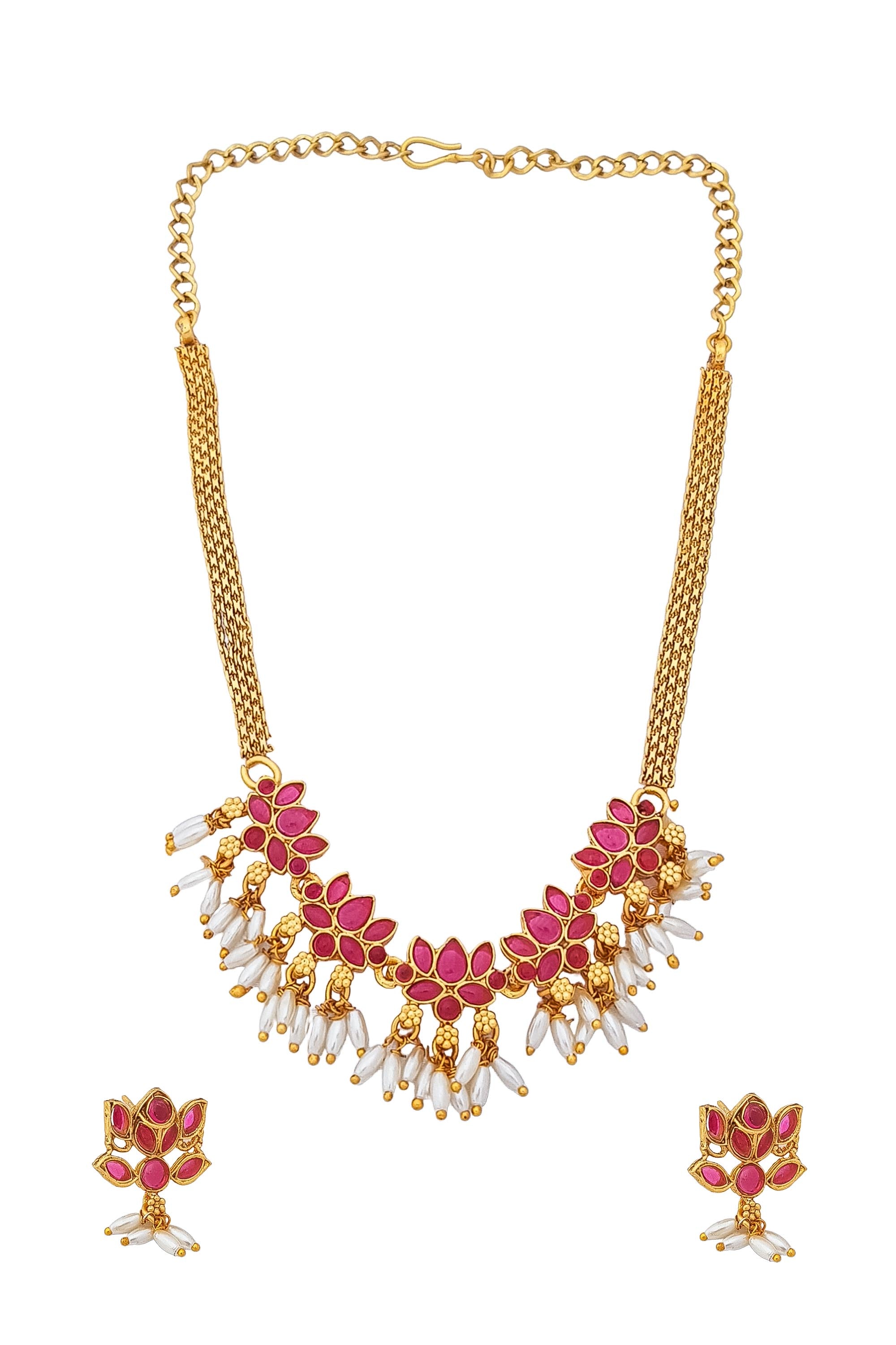 Gold Plated AD Necklace Set 17077N-1