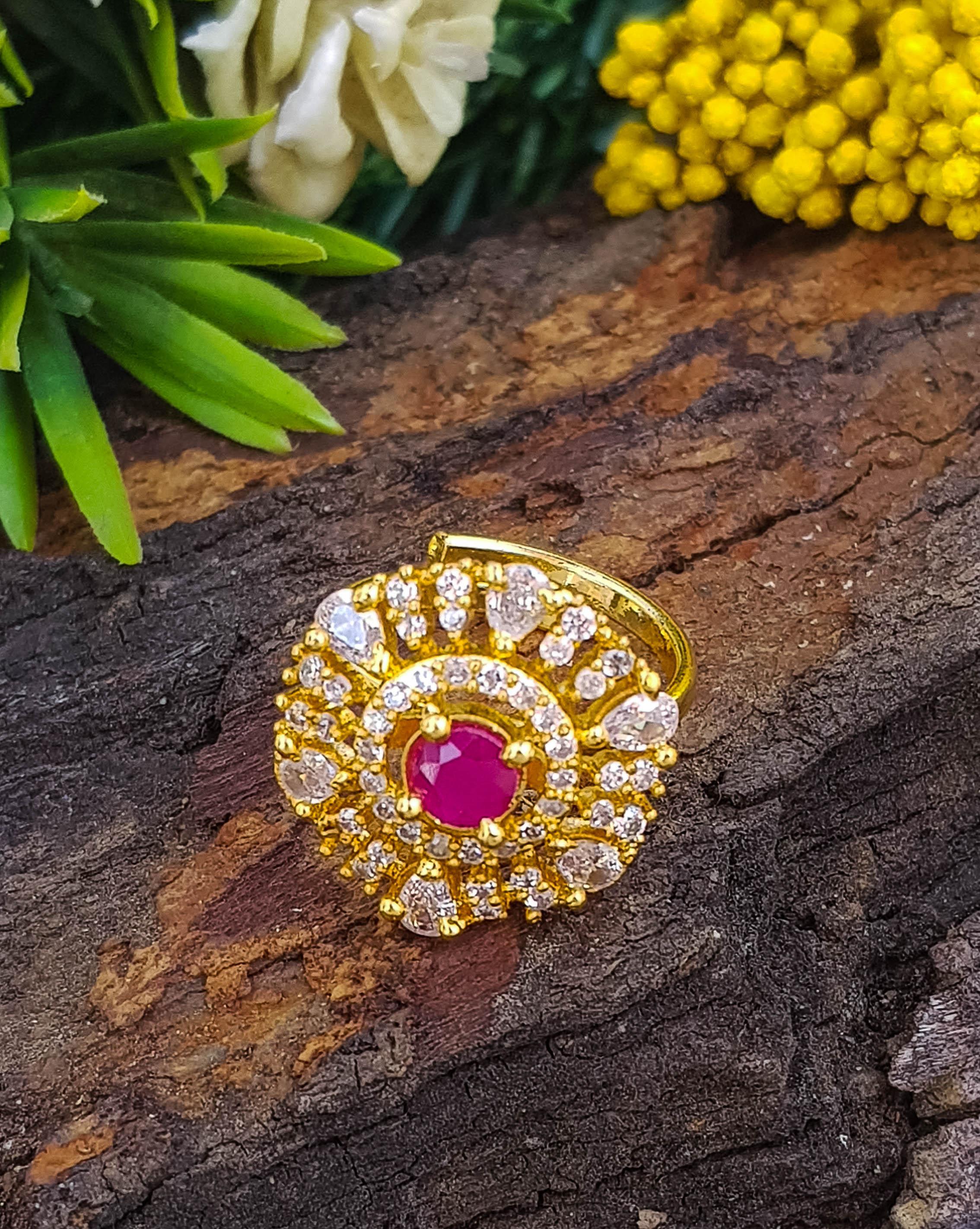 Gold Plated Adjustable Size Finger ring with Cz Stones 10518N - Griiham