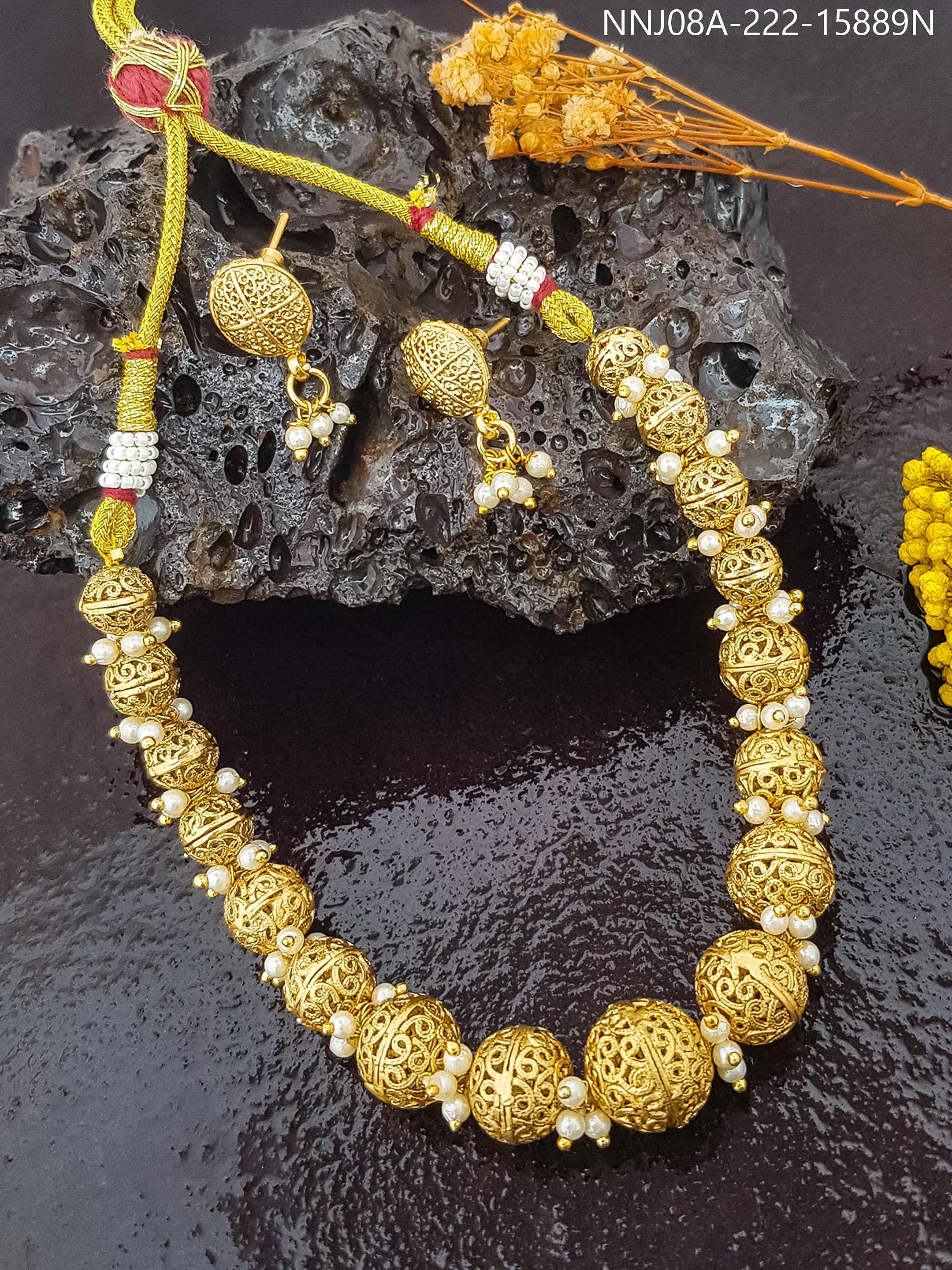 Gold Plated Ball motif Necklace Set 15889N - Griiham