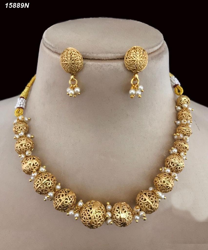Gold Plated Ball motif Necklace Set 15889N - Griiham