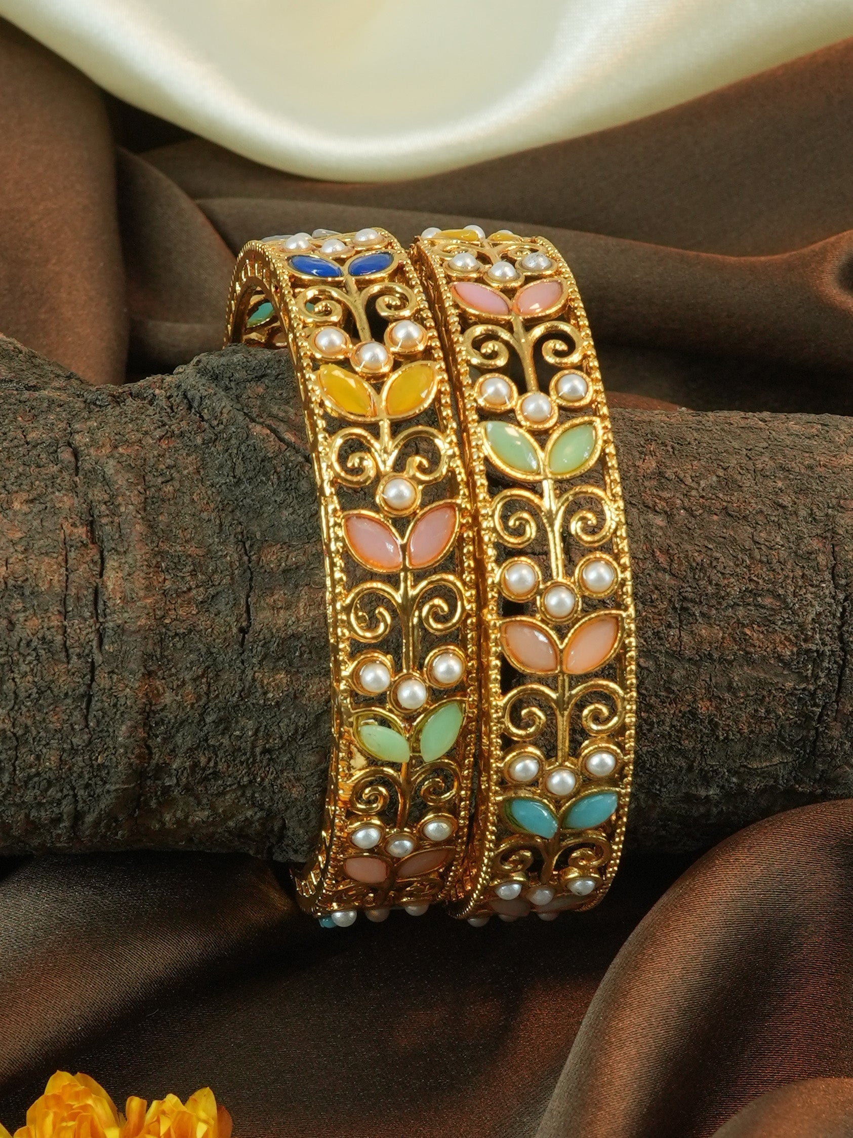 Gold Plated Bestseller Multicolour Set of 2 broad bangles 11516A