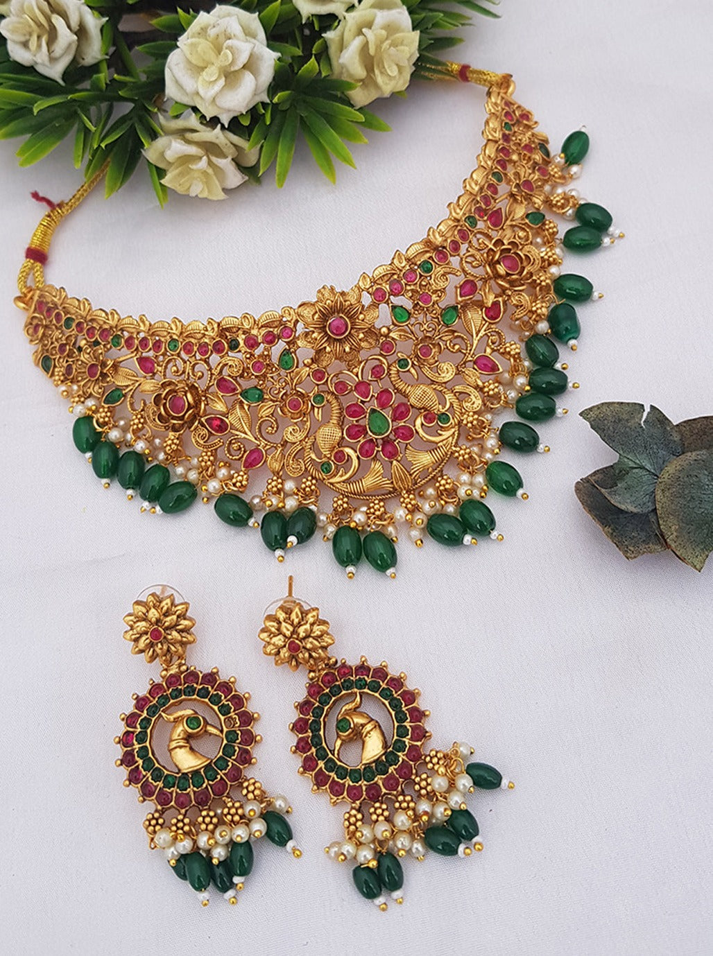 Gold Plated Bridal Choker Necklace Set 13785N