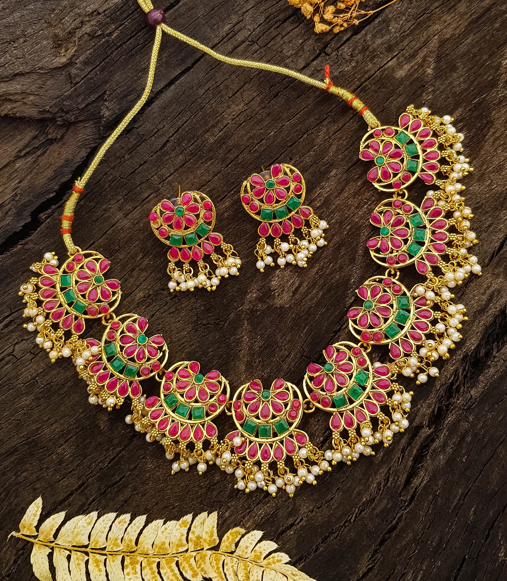 Gold Plated Chandbali Necklace Set with AD Stones 19167N