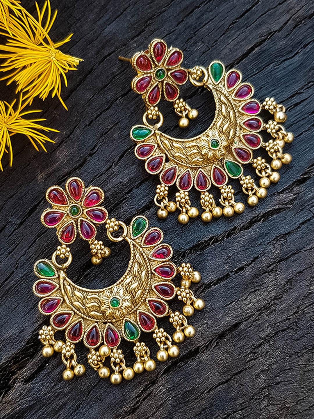 Gold Plated Chandbali hangings / Earrings with AD Stones 13299N-1