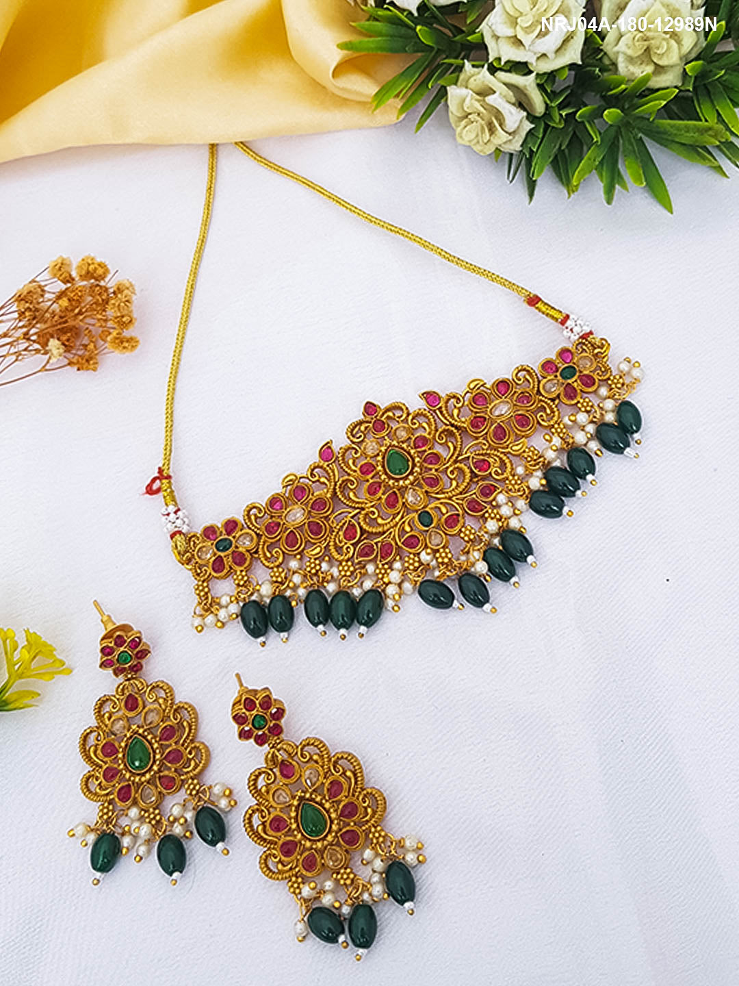 Gold Plated Choker Necklace Set 12989N