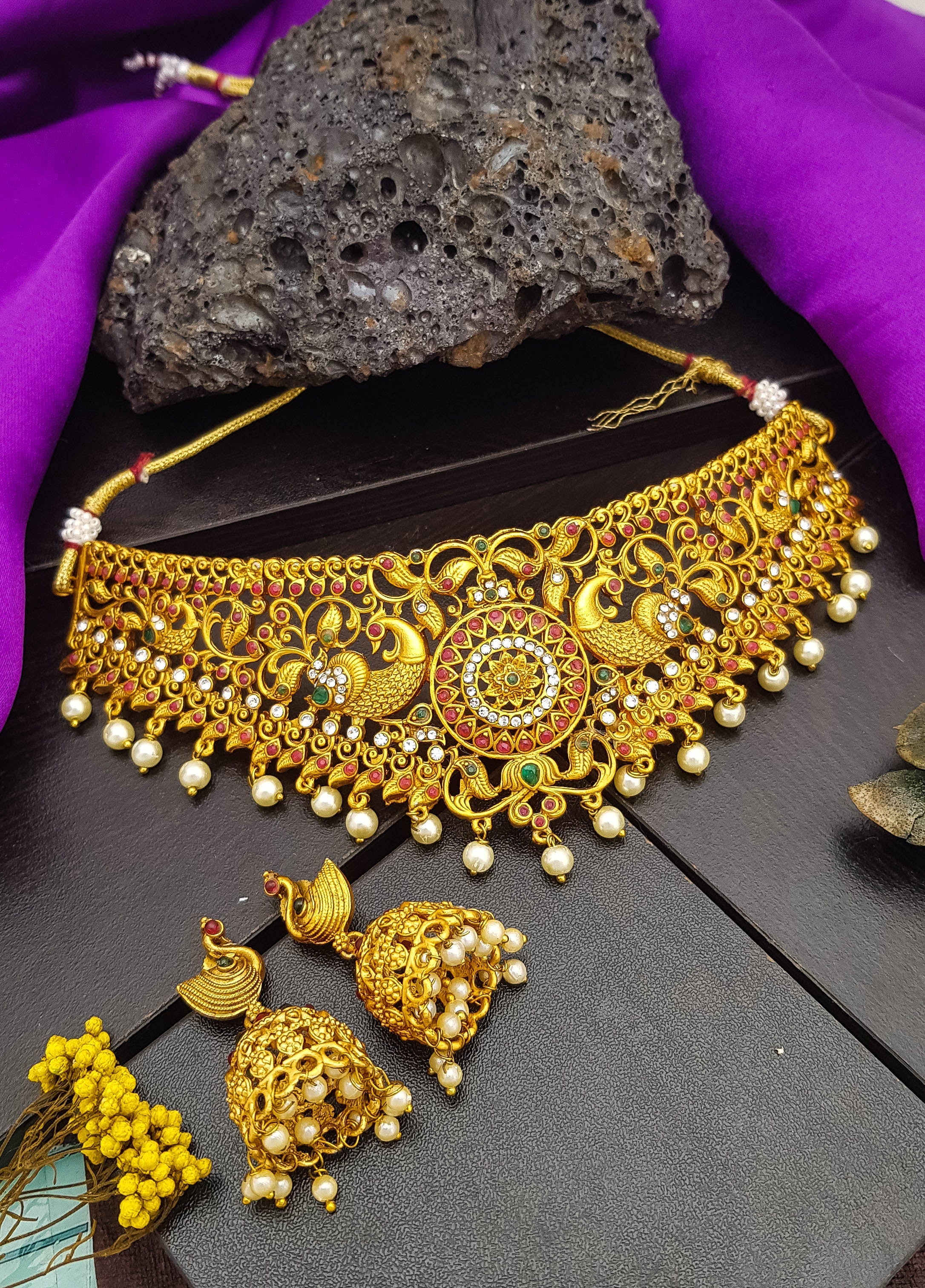 Gold Plated Choker Necklace set 18416N