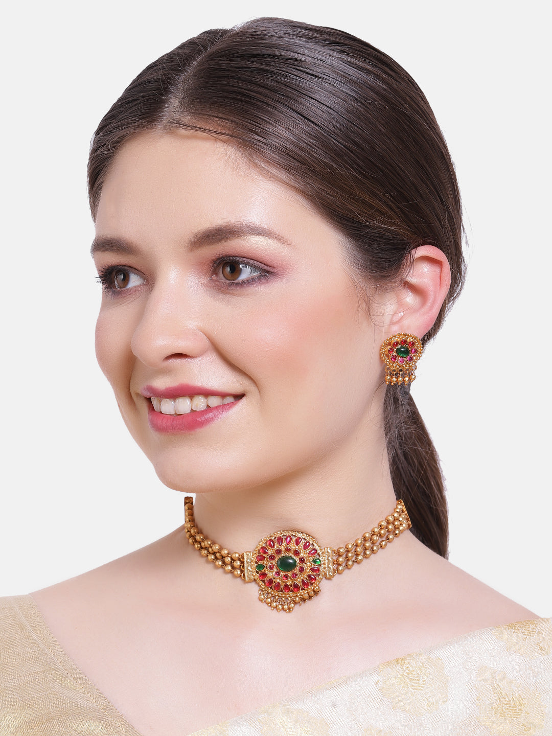 Gold Plated Choker Necklace set with Gold Balls Mala 6478N