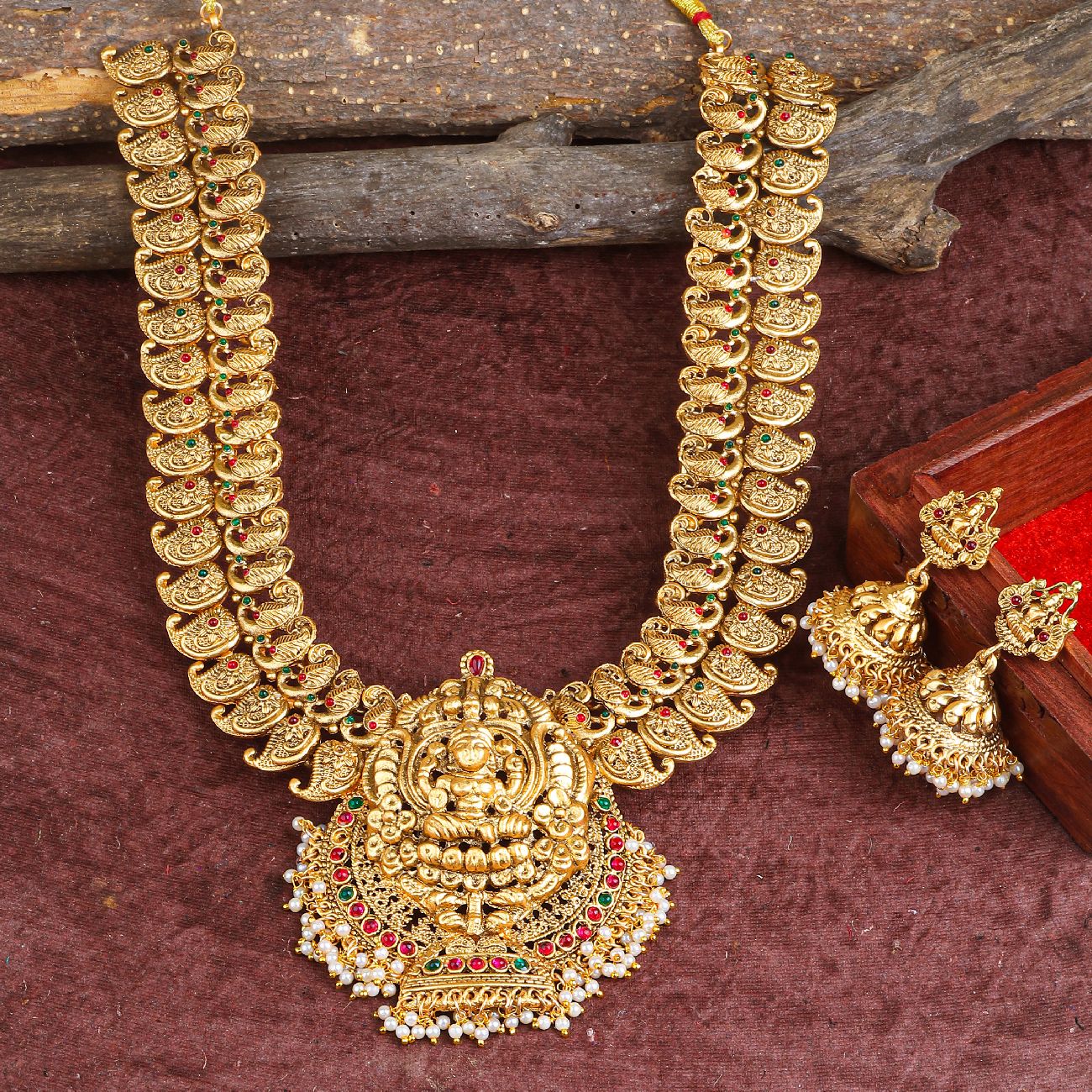 Gold Plated Classic Bridal Long Necklace Set Haram 16868N