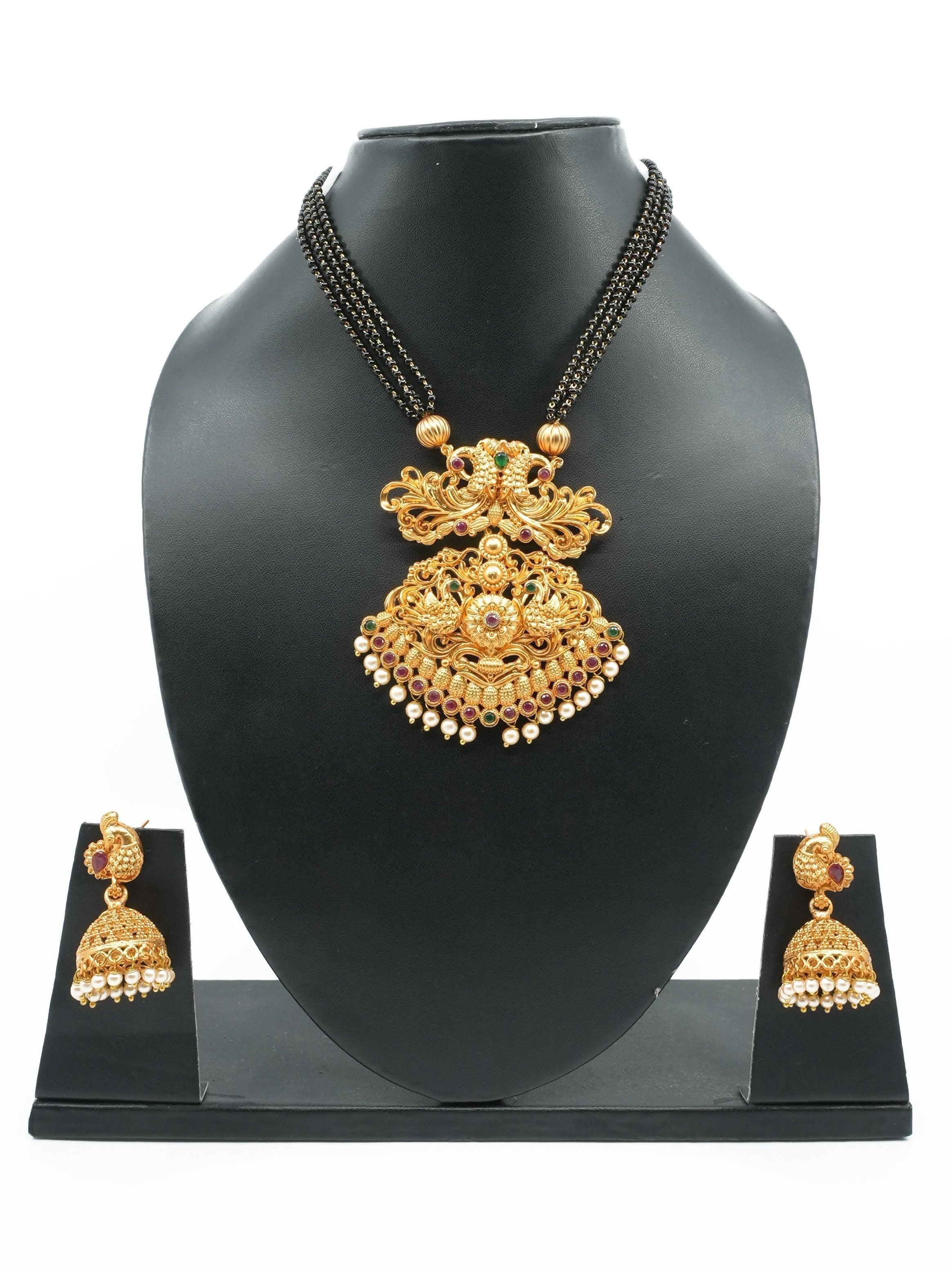 Gold Plated Classic Pendant design with Black crystal mal - Griiham