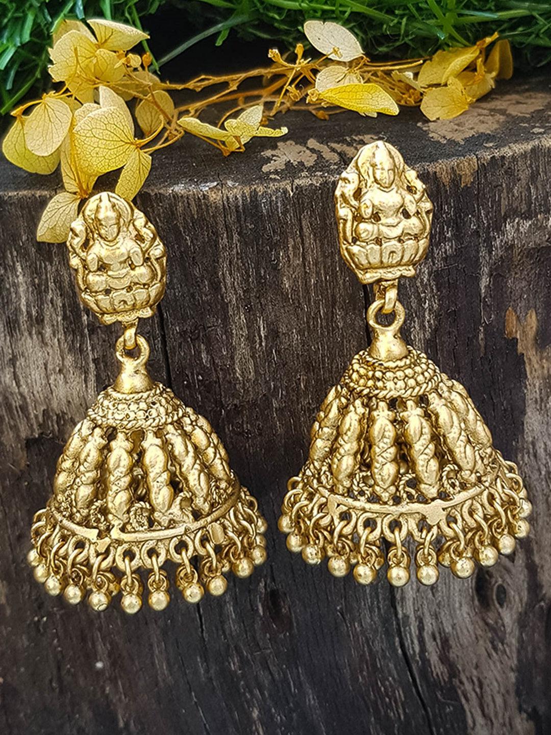 Gold Plated Classic Temple Jhumki / Earrings with AD Stones 13300N-1