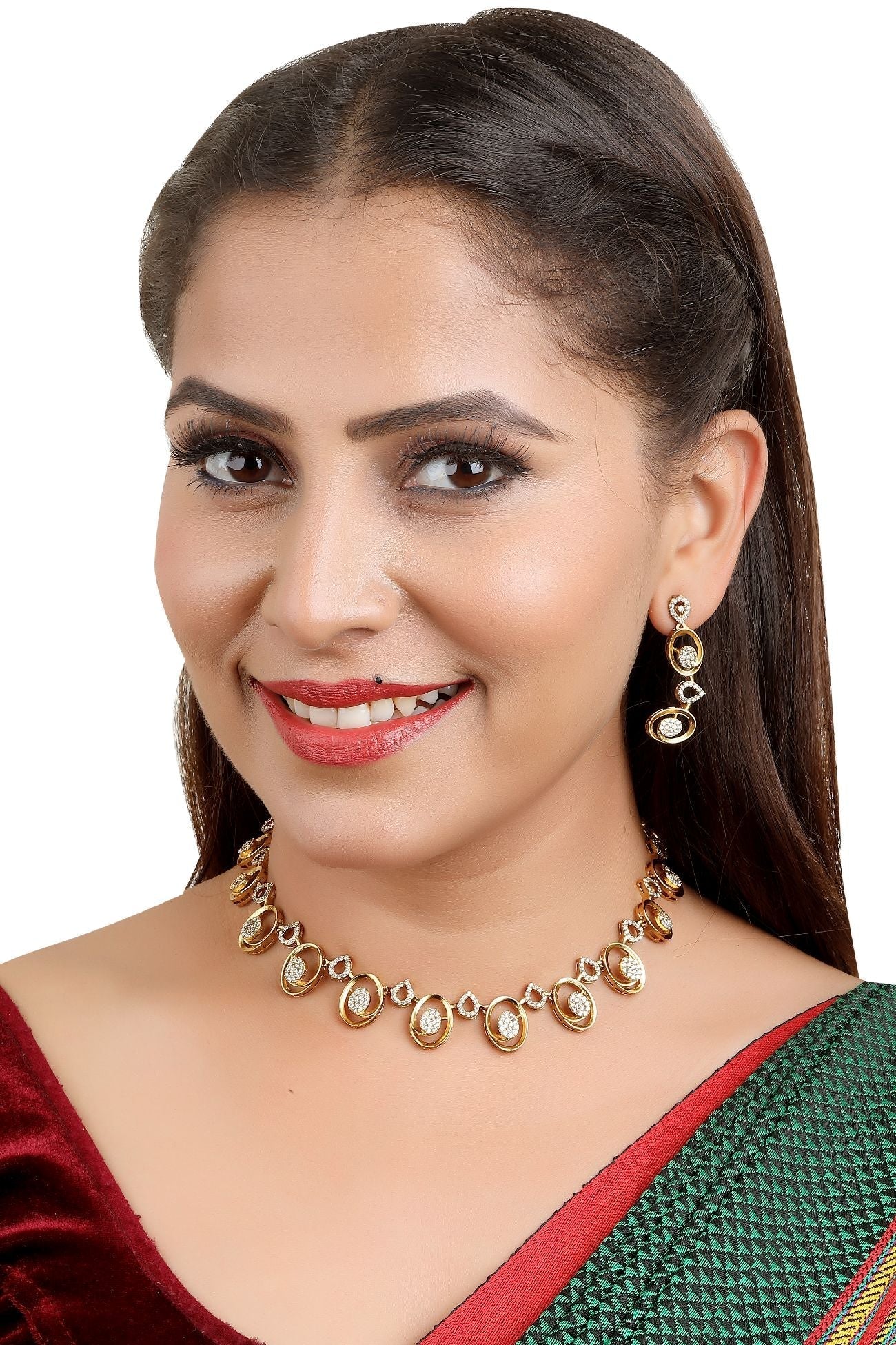 Gold Plated Cute CZ Necklace Set 17067N-1