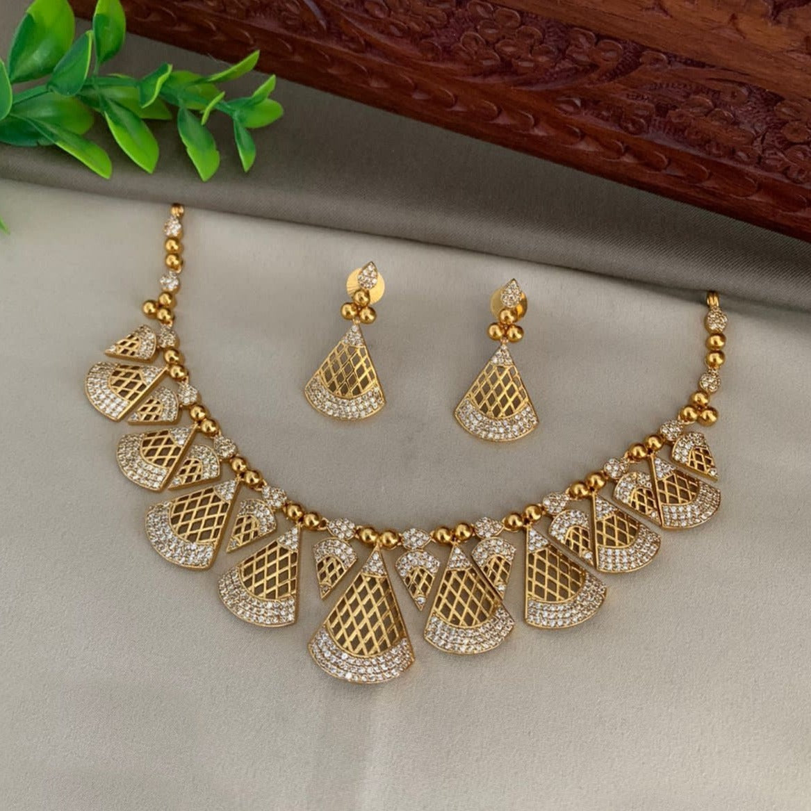 Gold Plated Cute CZ Necklace Set 19943N