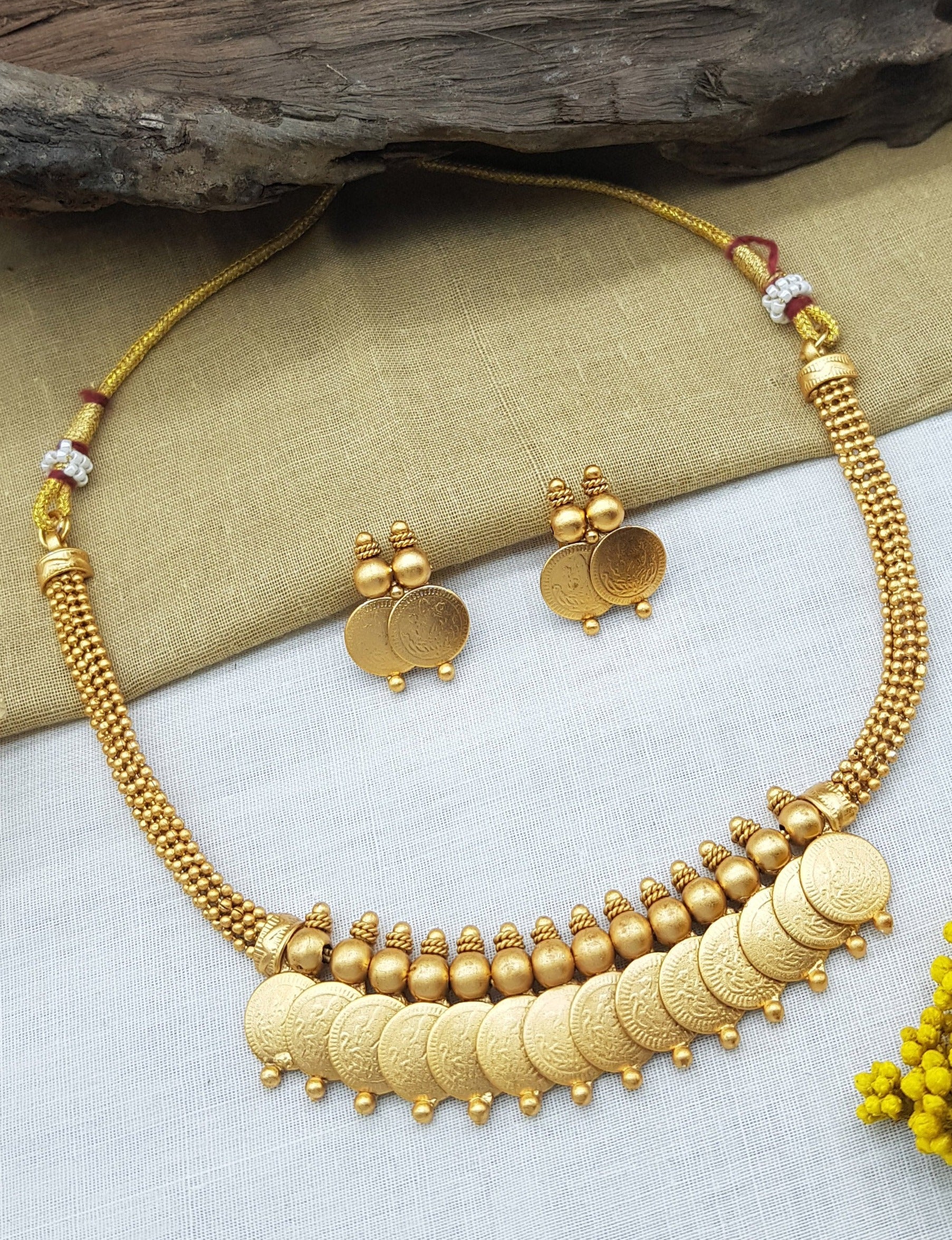Gold Plated Cute Laxmi Coin Necklace Set 22099N