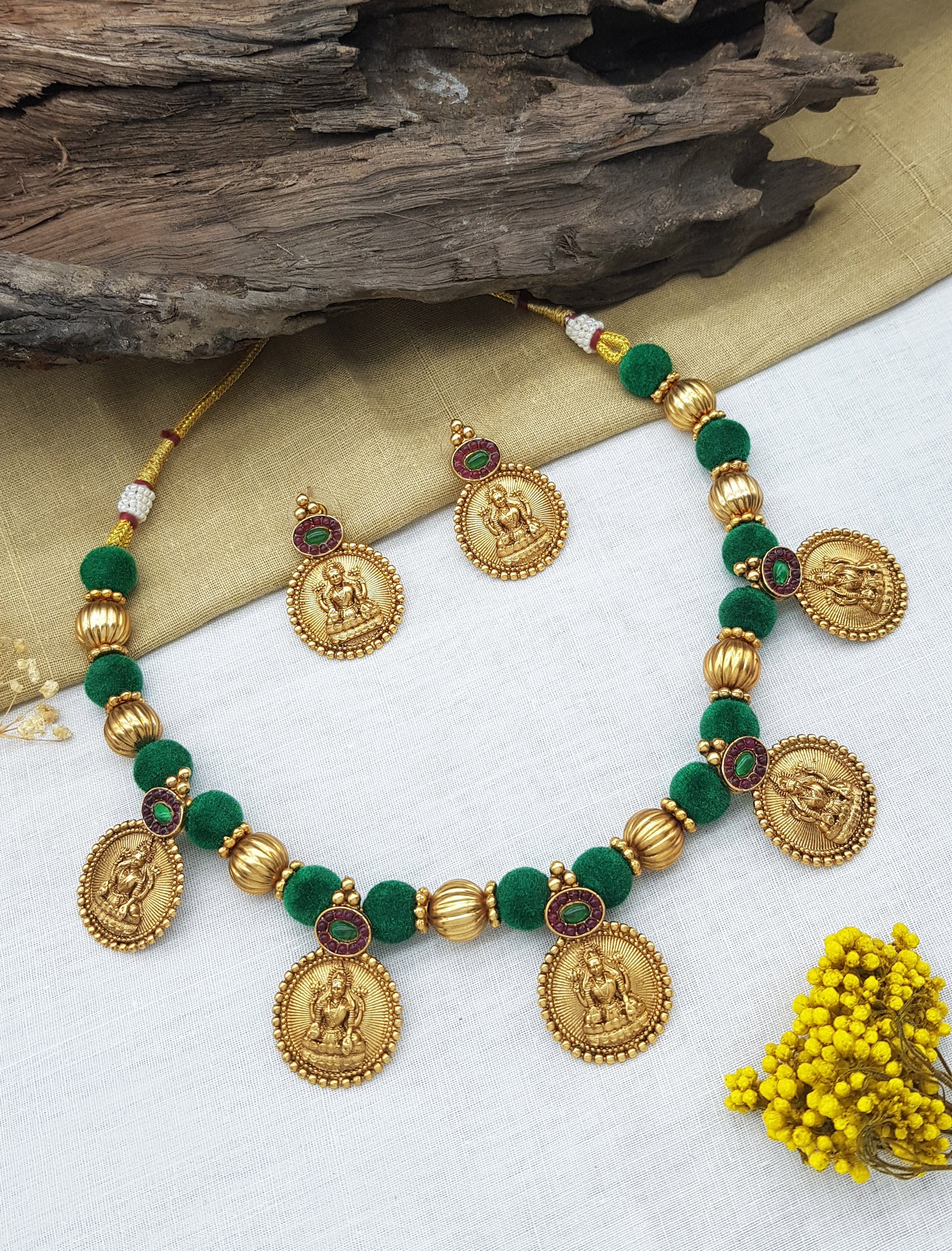 Gold Plated Cute Laxmi Coin Necklace Set 22651N
