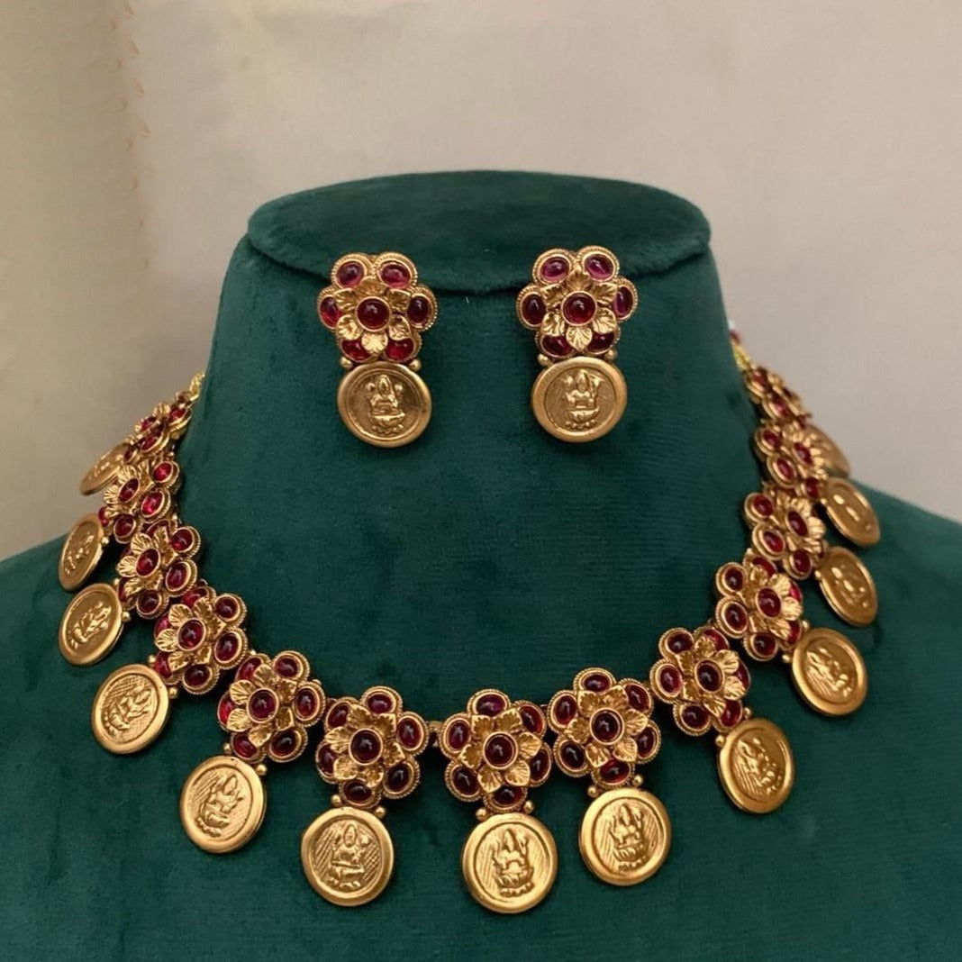 Gold Plated Cute Laxmi Coin Necklace Set 24005N