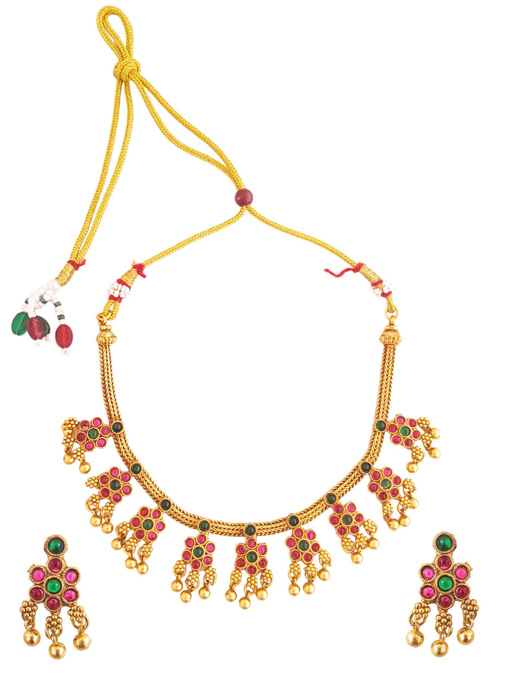 Gold Plated Cute Multi Colour Stone studded Necklace Set 19513N-1