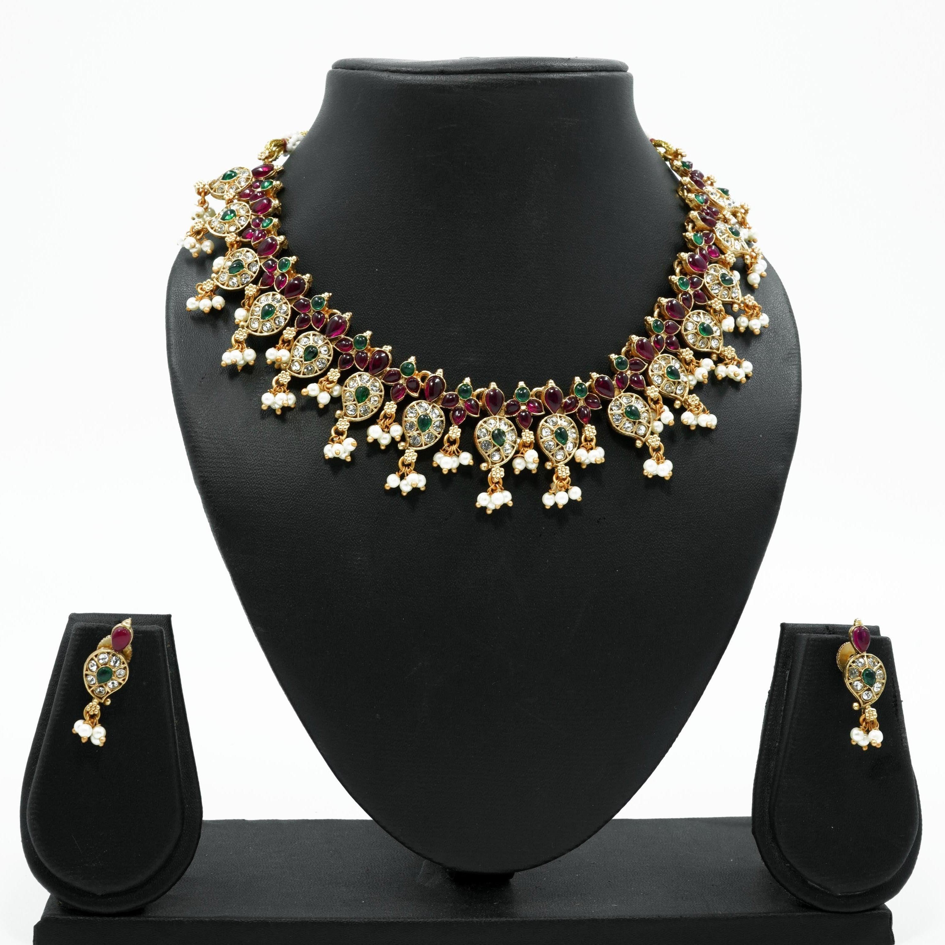 Gold Plated Cute Multi Colour Stone studded Necklace Set 9908N - Griiham