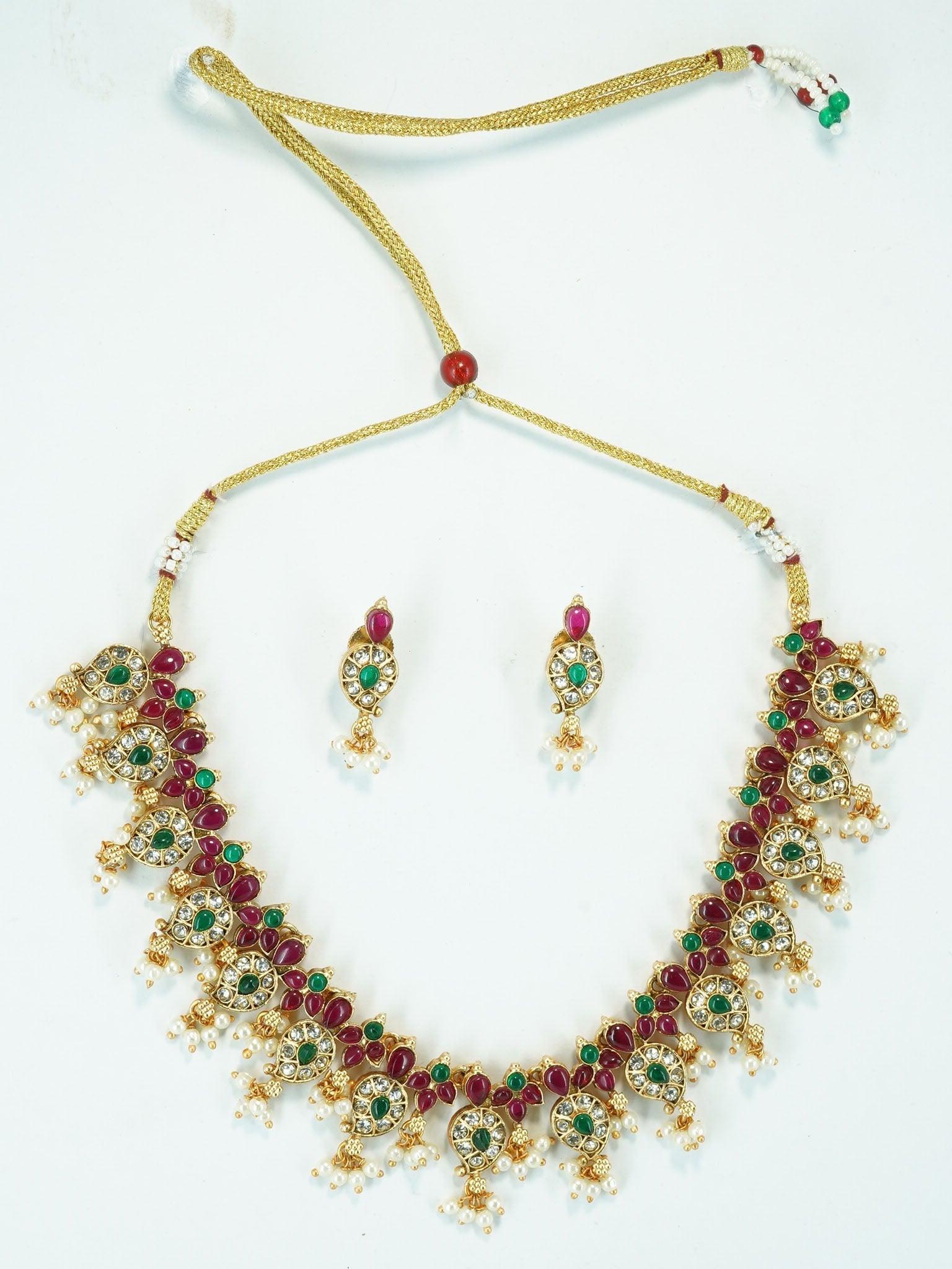 Gold Plated Cute Multi Colour Stone studded Necklace Set 9908N - Griiham