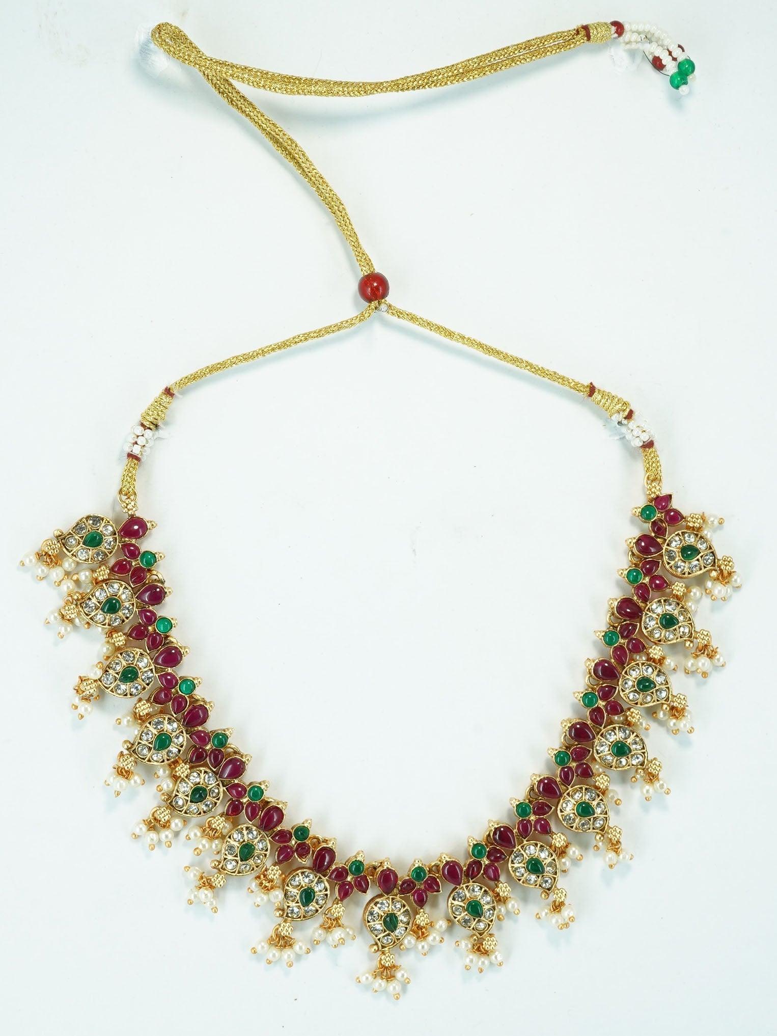 Gold Plated Cute Multi Colour Stone studded Necklace Set 9908N - Griiham