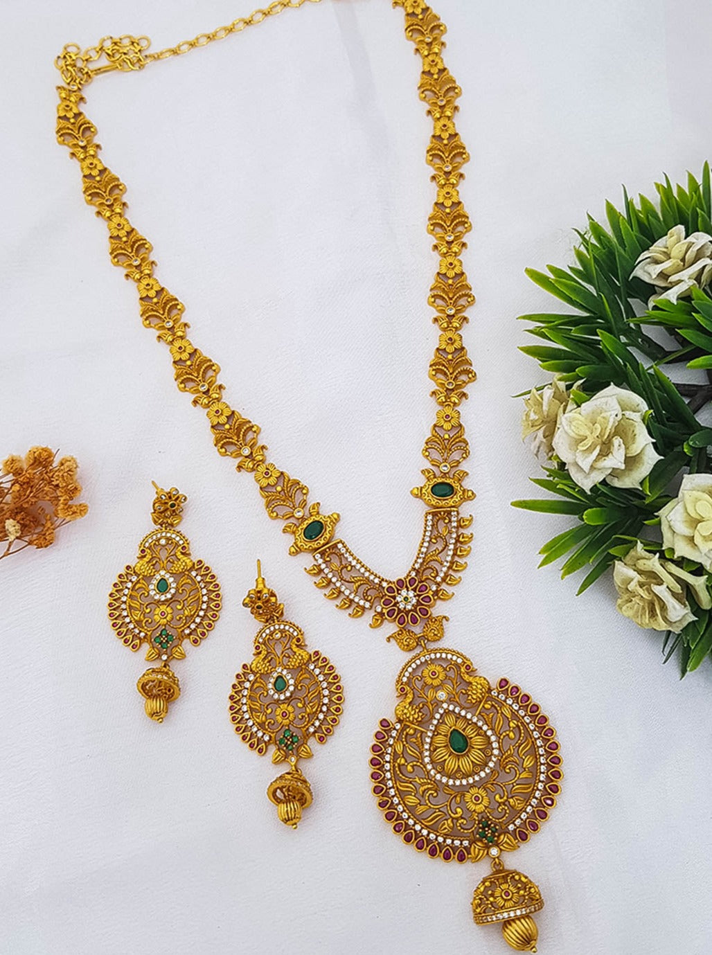Gold Plated Designer Long CZ Haram Necklace Set 13179N