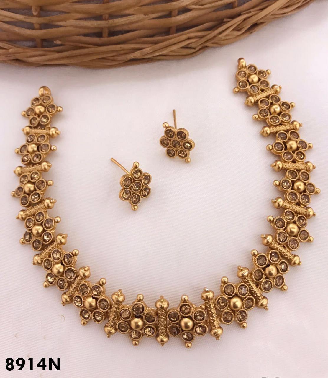 Gold Plated Designer Necklace Floral Pattern with diff Colours 8914N-Necklace Set-Griiham-Gold-Griiham