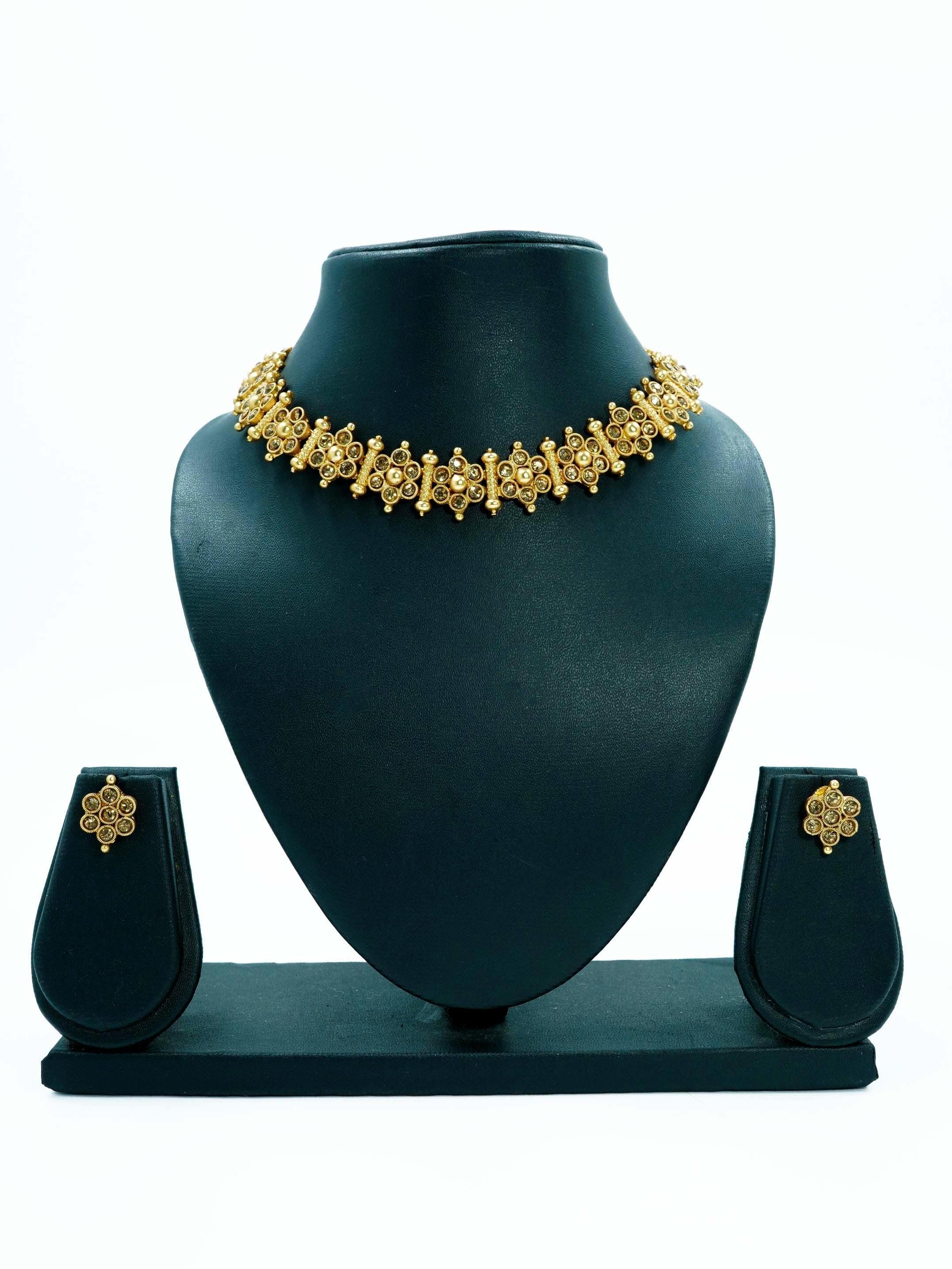 Gold Plated Designer Necklace Floral Pattern with diff Colours 8914N - Griiham