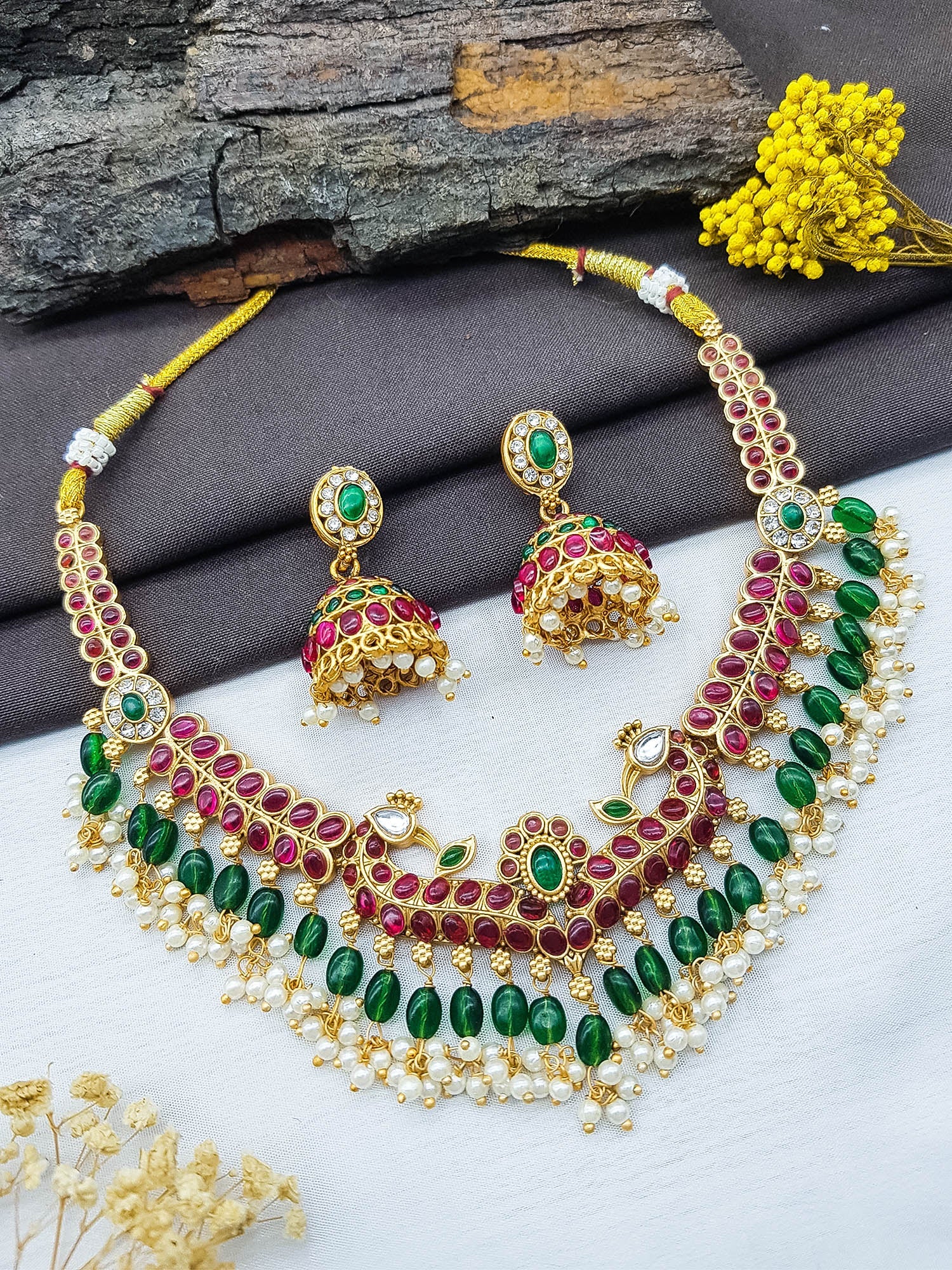 Gold Plated Designer Necklace set in different colours 12486N-1