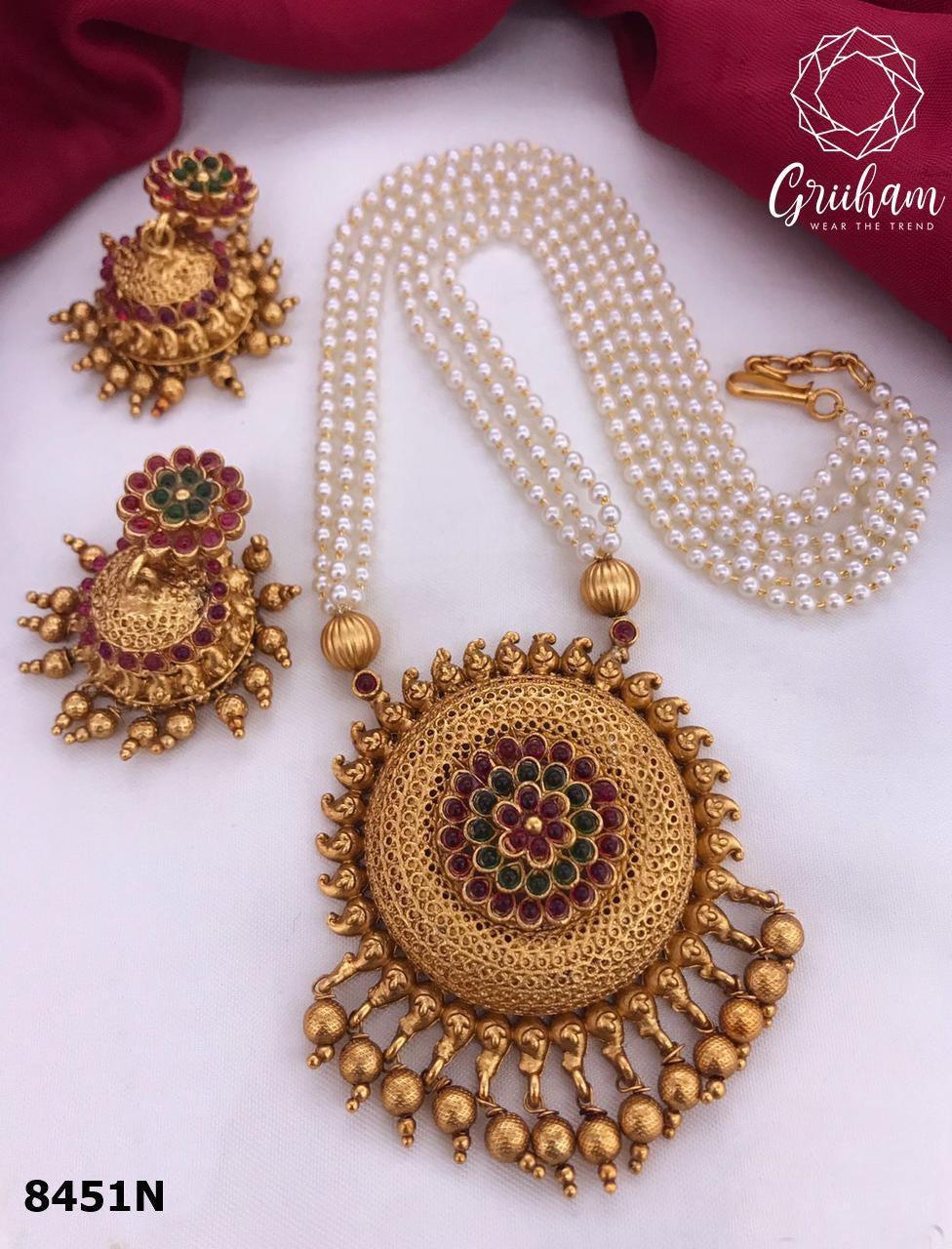 Gold Plated Designer Pendant set 8451N-Pendant Set-Griiham-Griiham