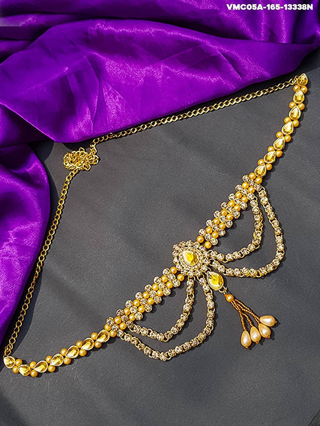 Gold Plated Designer adjustable Waistbelt / vadiyannam with fancy stone