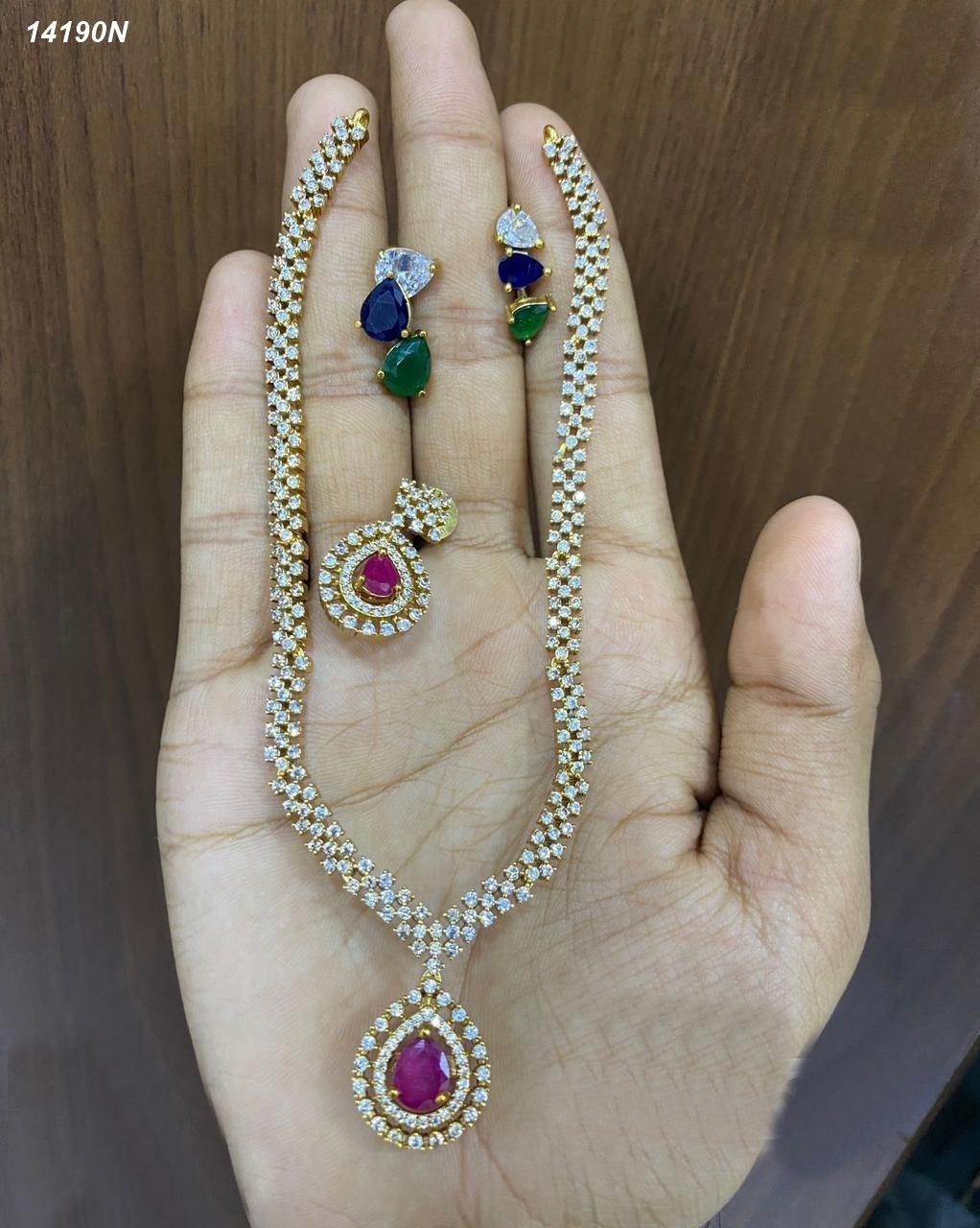 Gold Plated Drop CZ Necklace Set with 4 interchangeable stones 14190N