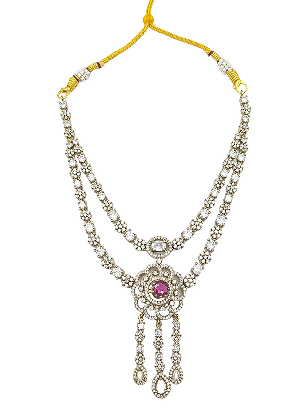 Gold Plated Drop CZ Necklace Set with 4 interchangeable stones 22176N