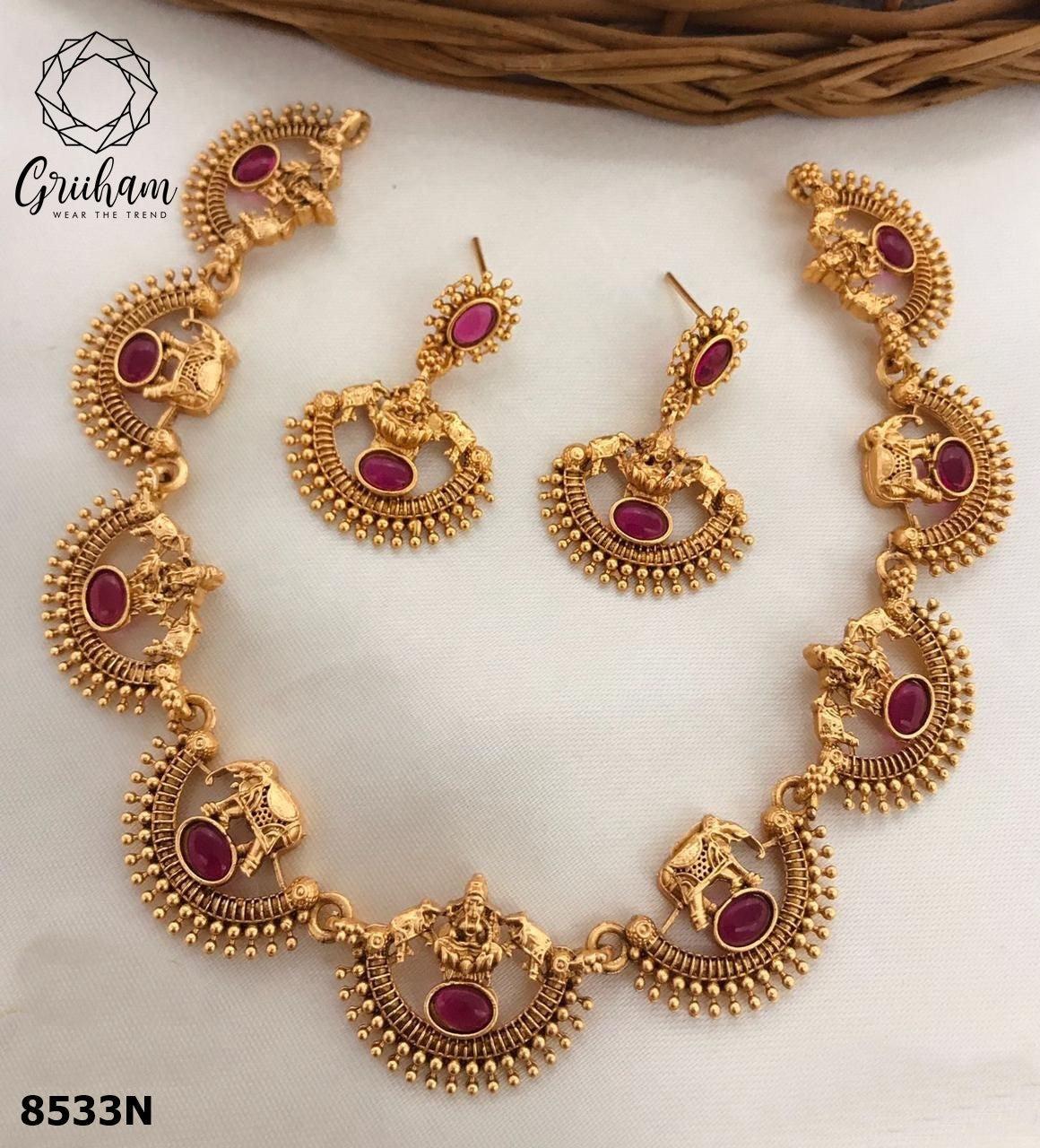 Gold Plated Elegant All occasions Designer Necklace Set with diff Colours 8533N
